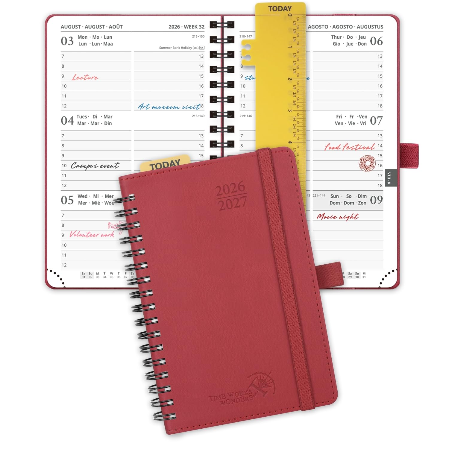 POPRUN Kalender 2026 2027 Wochenplaner (Aug.2026-Dez.2027) Ringbuch mit Softcover, ca. A4 (26,5 x 21,5 cm), 17-Monate-Terminplaner 1 Woche 2 Seite