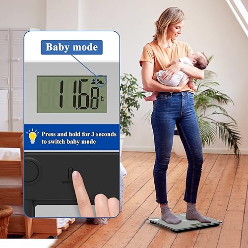 Miniatura 4 de Báscula para peso corporal de 440 libras, báscula de baño con bebé, modo mascota altamente precisa, báscula digital inteligente extra ancha, báscula