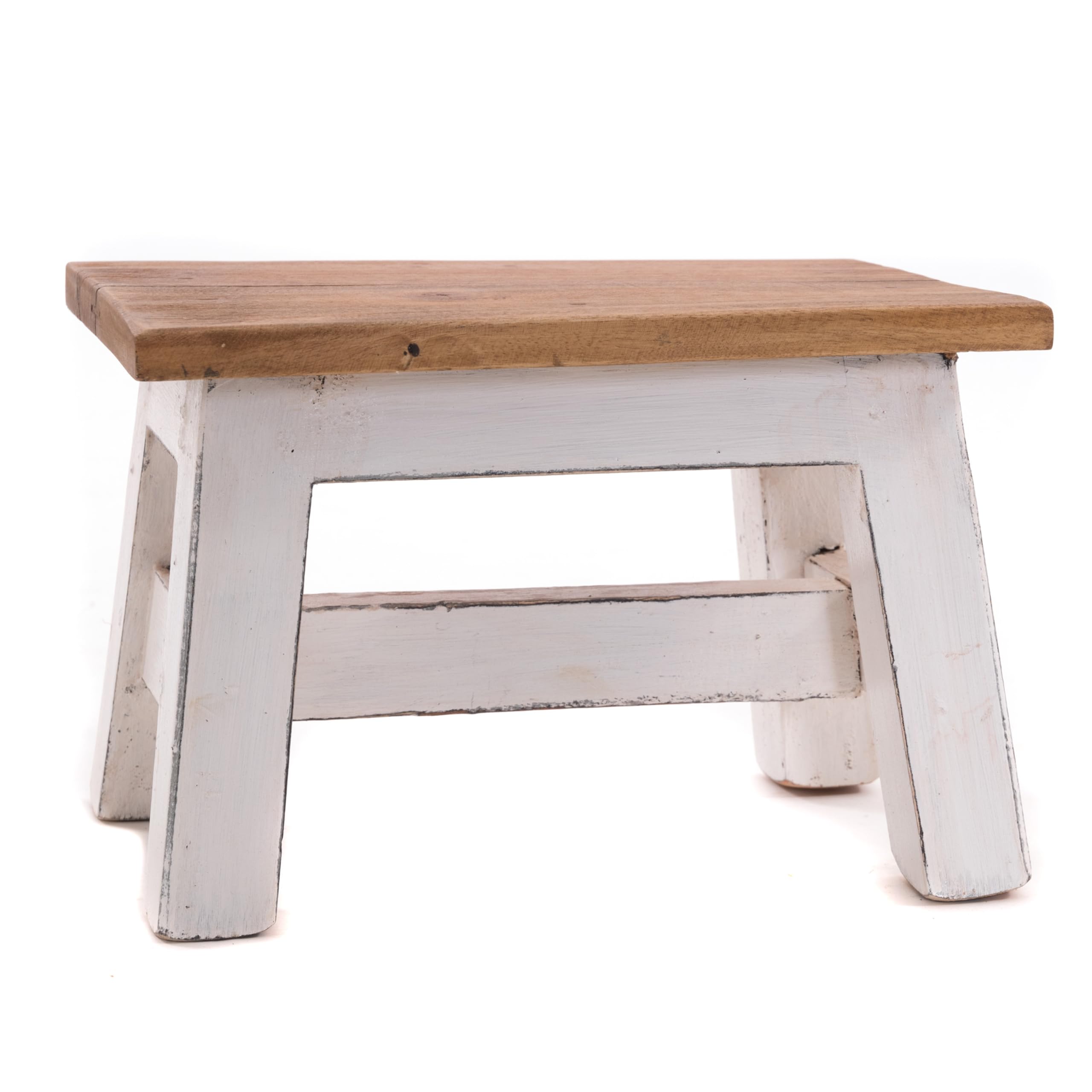 DESIGN DELIGHTS Tabouret en Bois Monte - 30 x 20 x 21 cm (L x P x H) - Bois Massif d'Acajou - Rustique pour Fleurs et Plantes - d'Appoint et Décoratif - Couleur : 06 Blanc