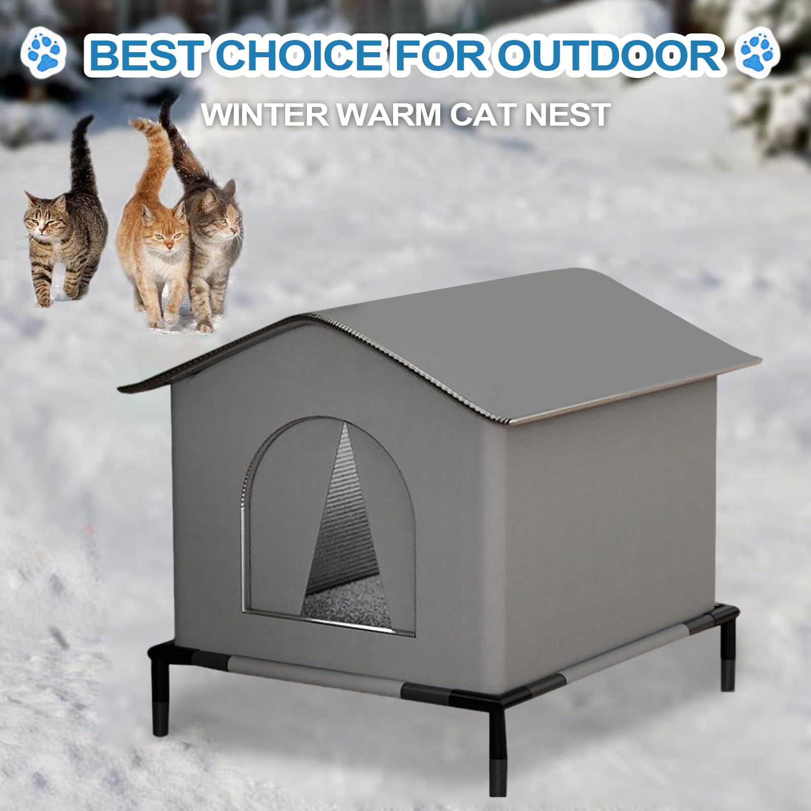 da esterno resistente alle intemperie, cuccia per gatti con base rialzata | e cuscino, isolato per gatti, grande per animali da giardino, terrazza o giardino