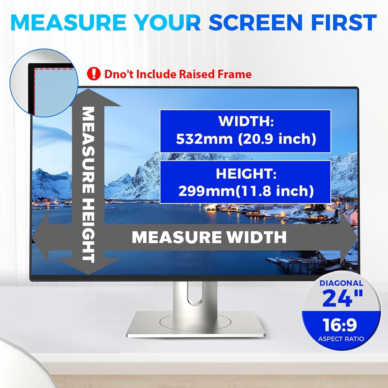 5A Magnetic Computer Privacy Screen Filter 24 inch, Removable Hanging Anti Blue Light Privacy Panel for 16:9 Widescreen Monitor, Anti-Glare Protector 24in