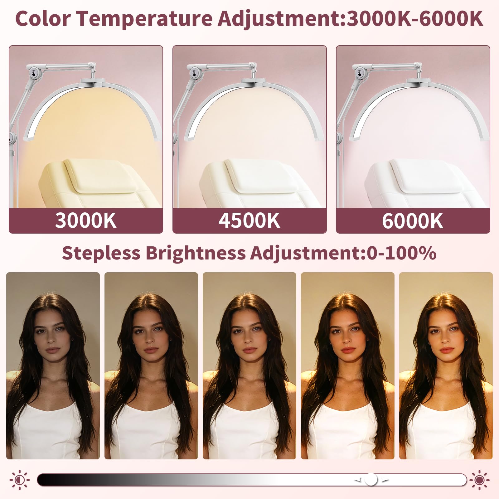 Diesisa Lampe Demi Lune Extension De Cils: Lampadaire à Cils avec Support de Téléphone - Base Roulante -360° Rotative Tête- Luminosité et Hauteur Réglable pour extensions de cils et tatouages-Blanc