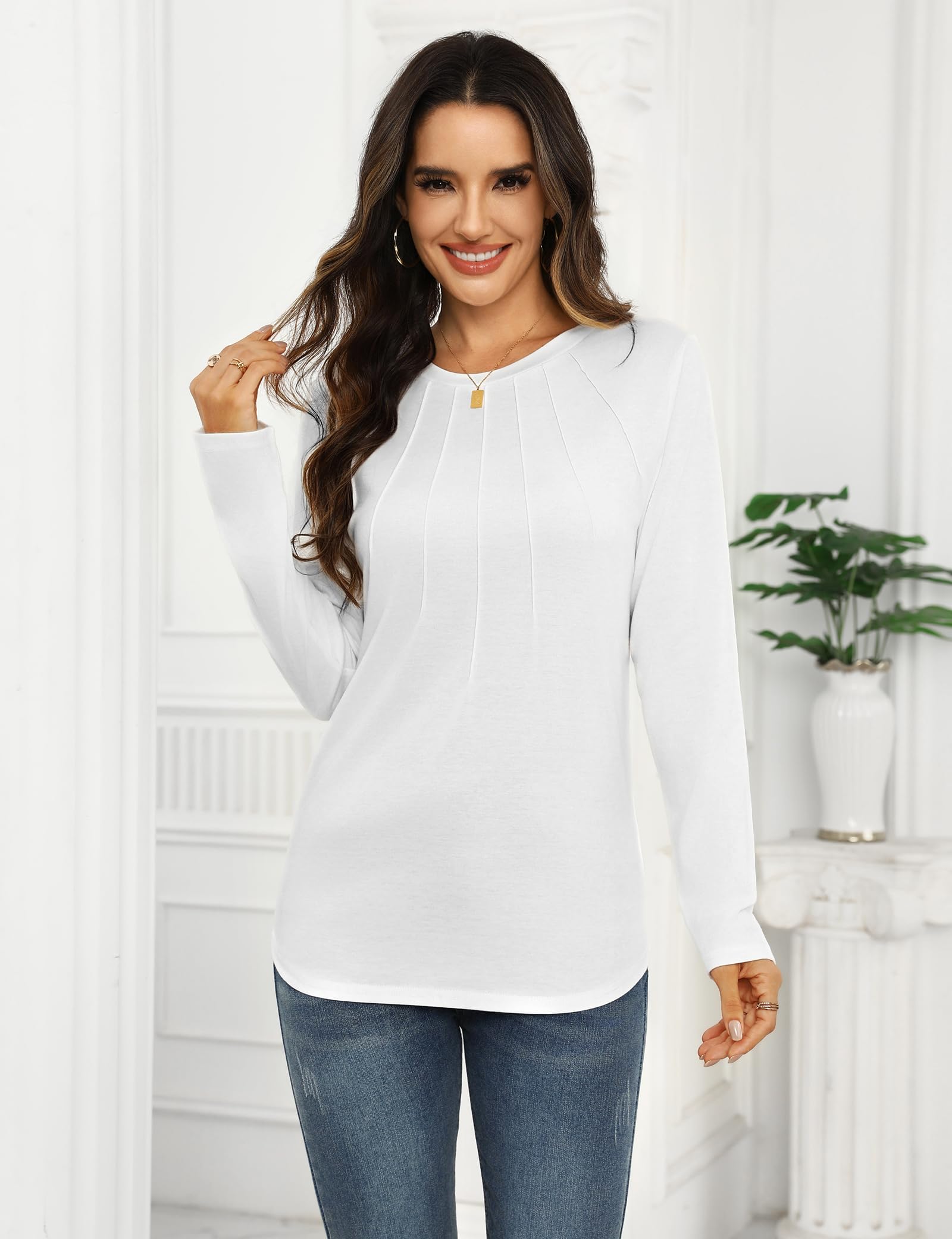 Gyabnw Maglietta Donna Maniche Lunghe Elegante T-Shirt Girocollo Donna Magliette Cotone Donna Moda Camicia Top Casual Tee