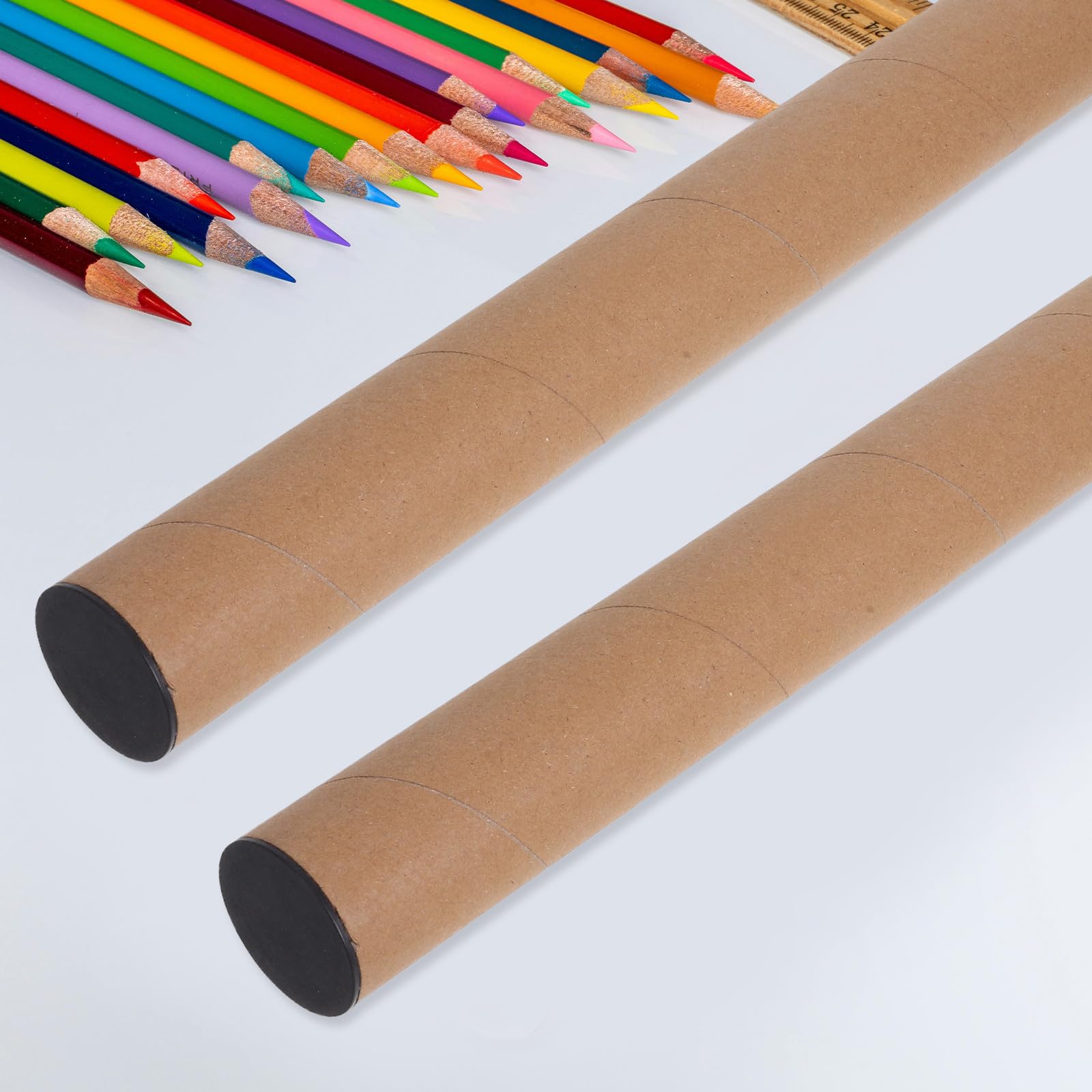 Tubos de Cartón para Embalaje de Documentos y Pósteres 40X4 CM, 10 Unidades Tapa Negra, Tubos de Papel Kraft para Envíos y Almacenamiento Seguro