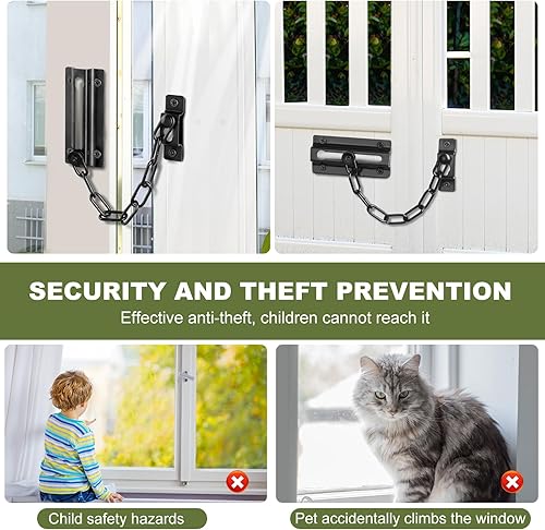 Miniatura 5 de Paquete de 2 cerraduras de cadena para puerta, color negro, cadena de seguridad para puerta interior, cerradura de puerta de cadena gruesa premium