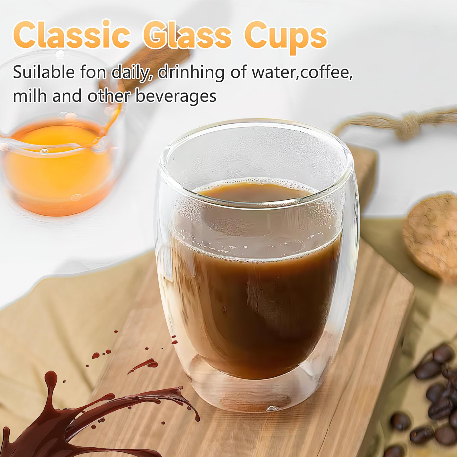 6-Pack Double Walled Glass Coffee Mugs, 12oz Insulated Coffee