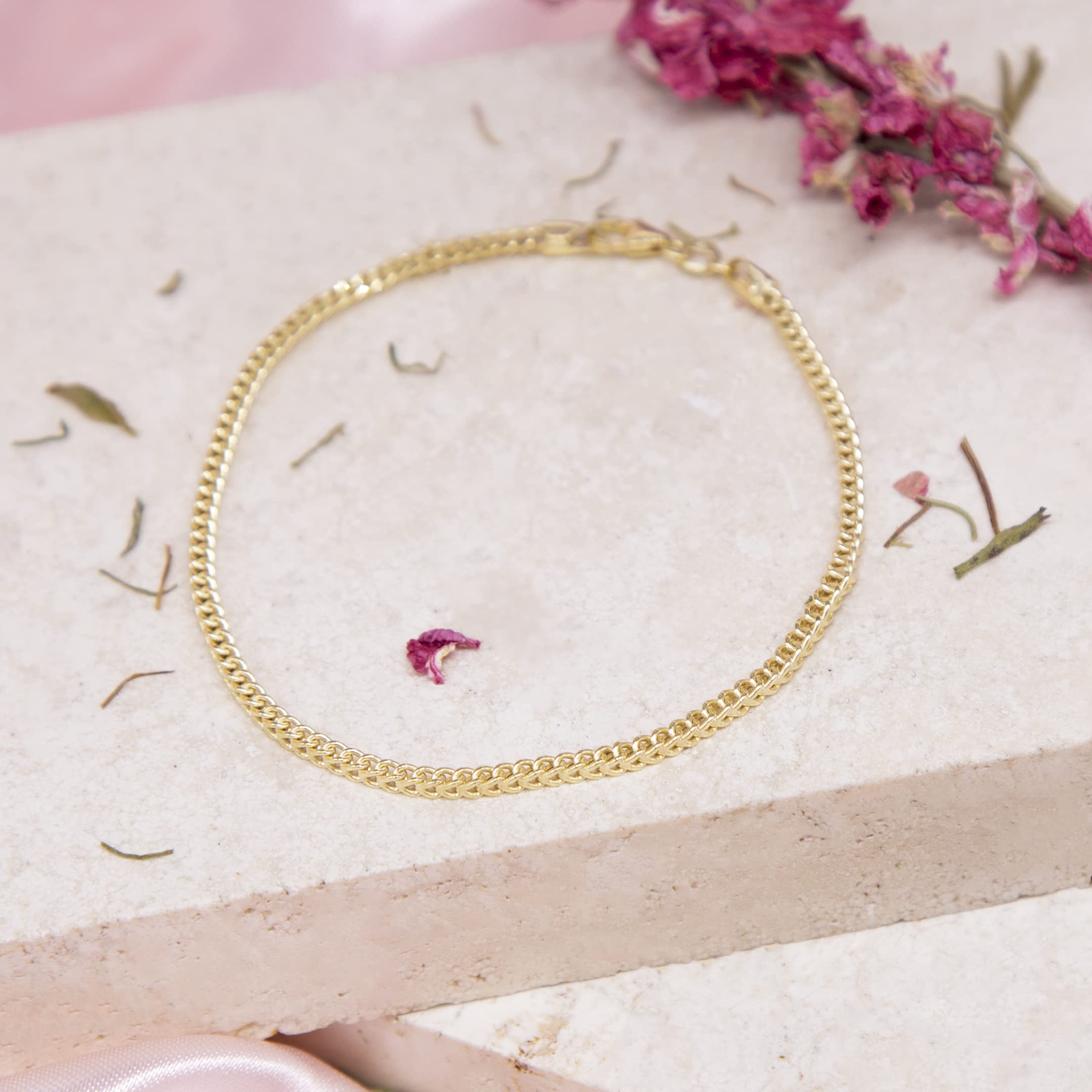 CARISSIMA Bracciale da Donna in Oro Giallo 9ct con Maglie Franco da 2mm, Lunghezza 20cm/8"
