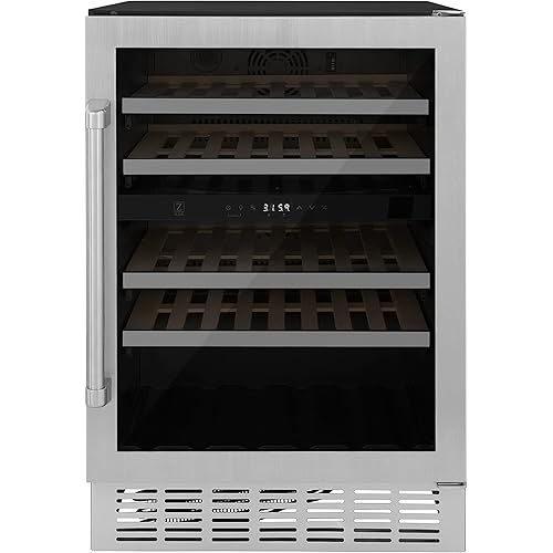 Z Line Kitchen and Bath ZLINE 24" Dual Zone 44-Bottle Wine Cooler in Stainless Steel with Wood Shelf (RWV-UD-24)