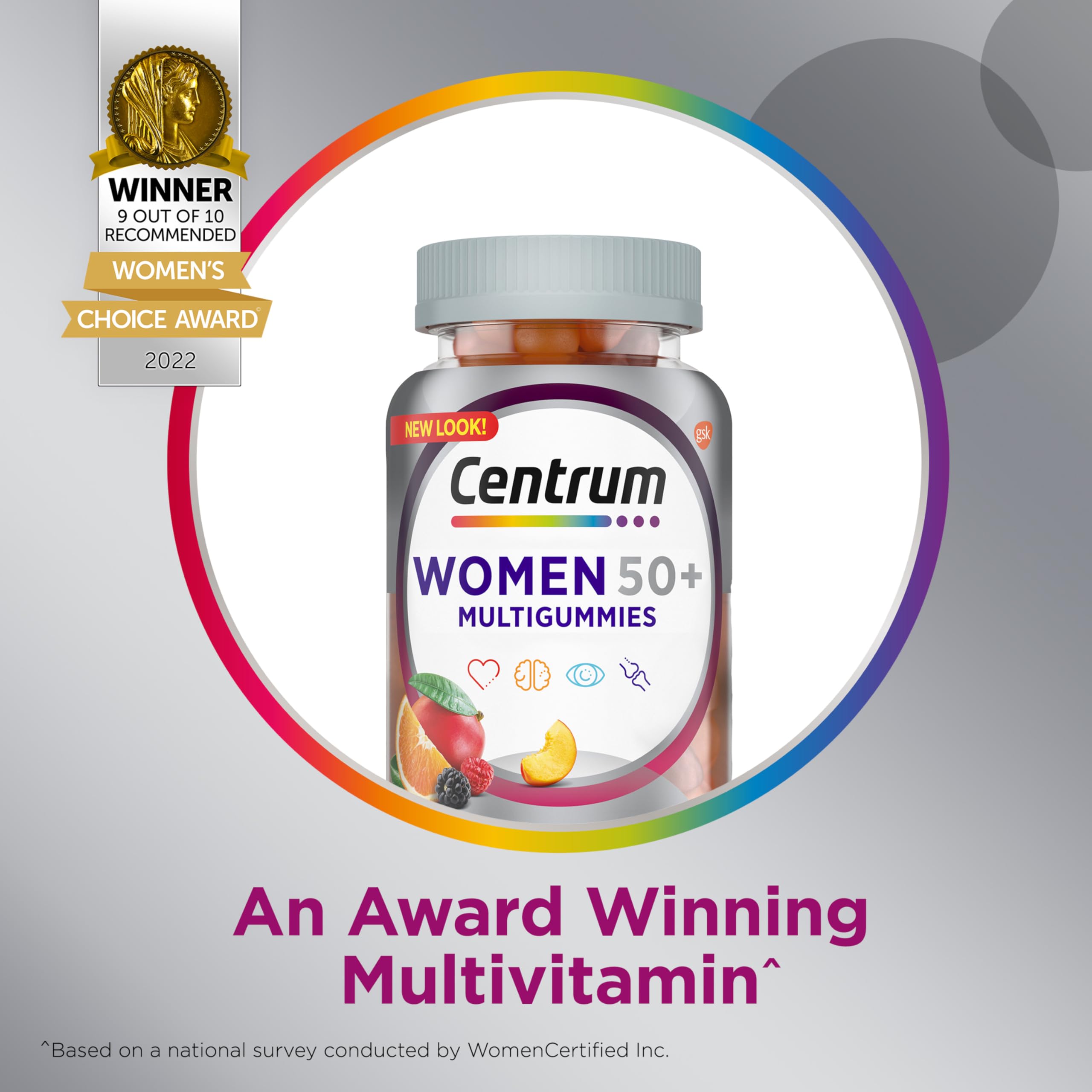 Centrum MultiGummies for Women 50 Plus, Multivitamin/Multimineral Supplement with Vitamins D3, E, B6, and B12, Assorted Fruit Flavor - 140 Count