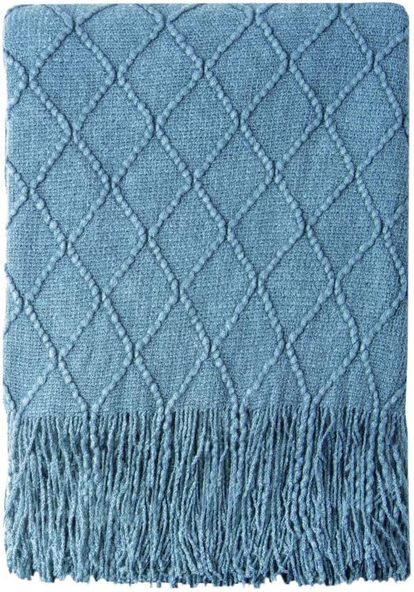 BOURINA Knitted Throw Blanket Soft Sofa Throw Couch Blanket, 50"x60" Blue