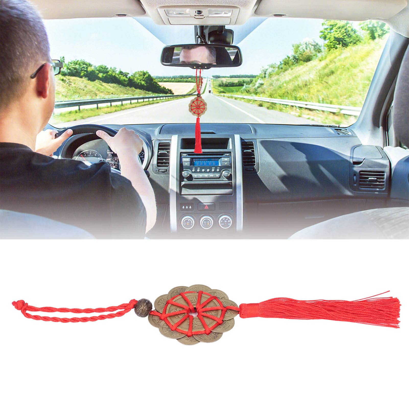 Lucky Coin, Brass Chinese Feng Shui Coins Fortune Money with Red String Hanging Ornament Suitable for Kitchen Door Office Car(Fortune)