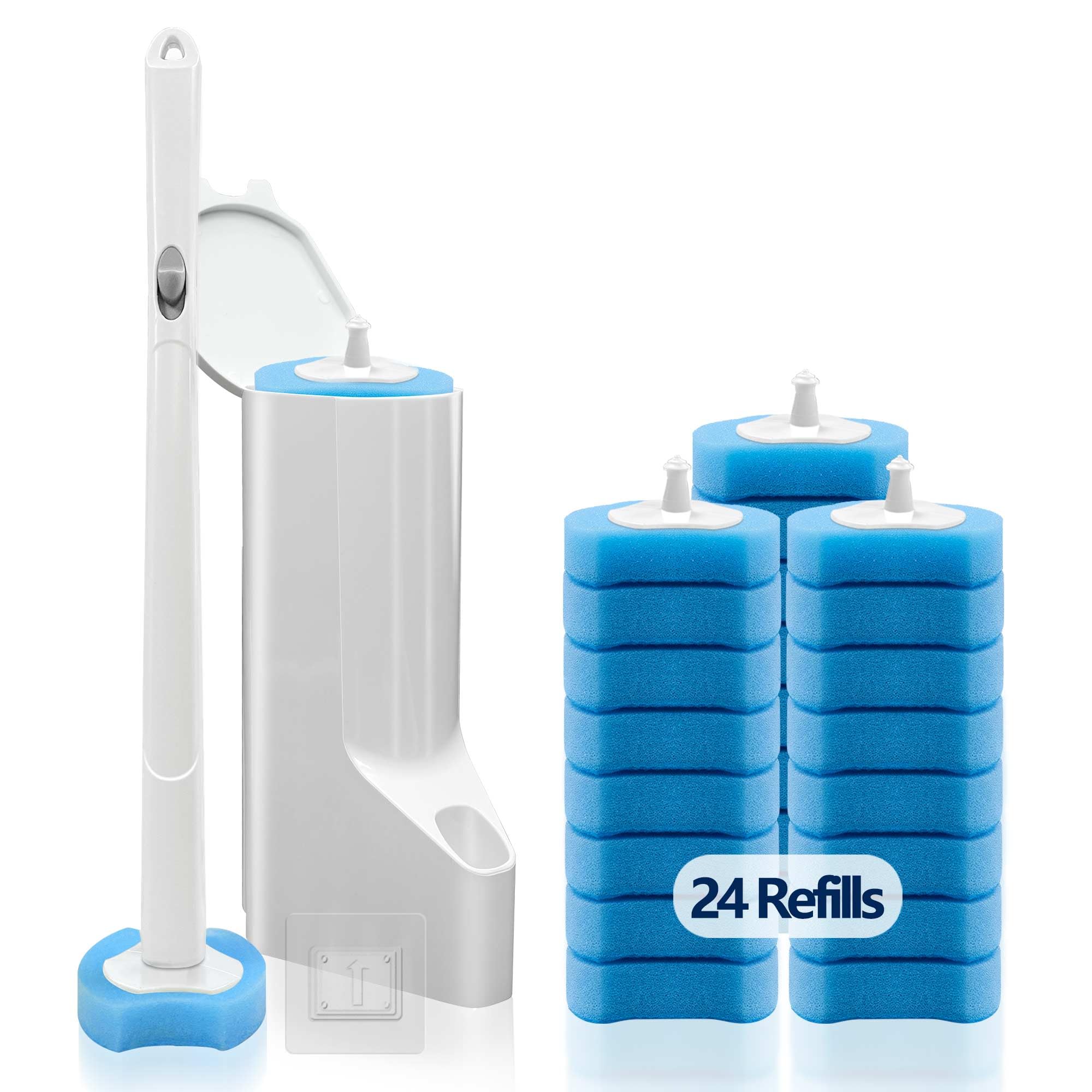 Disposable Toilet Brush with 24 Refills, Toilet Bowl Wand Starter Kit-Wand, Caddy&24 Toilet Brush Refills, Wall-Mounted Toilet Bowl Brush and Holder,