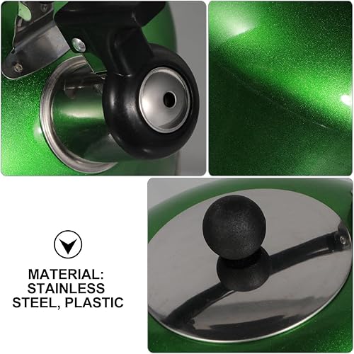 Miniatura 4 de Cabilock Hervidor de té silbante de acero inoxidable de 2 litros para estufa, hervidor verde con mango ergonómico, silbato fuerte, compatible con