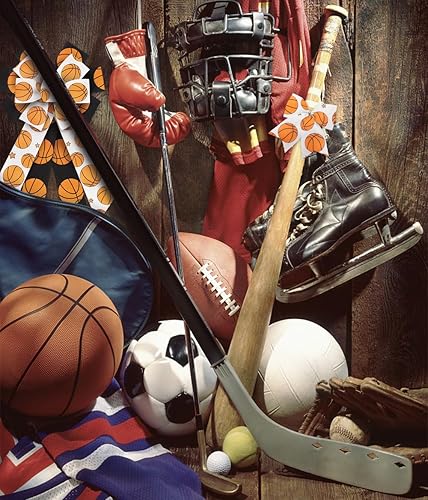 Miniatura 8 de Glodecart 6 rollos de cinta de baloncesto para envolver regalos y manualidades, cinta temática de baloncesto para envolver regalos, decoración del