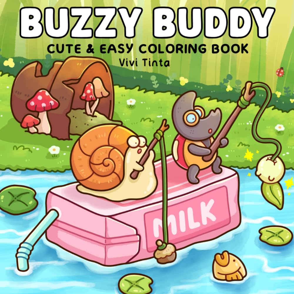 Buzzy Buddy: Cute and Easy Coloring Book for Adults & Teens Featuring Adorable Scenes of Happy Bugs Living Their Best Lives