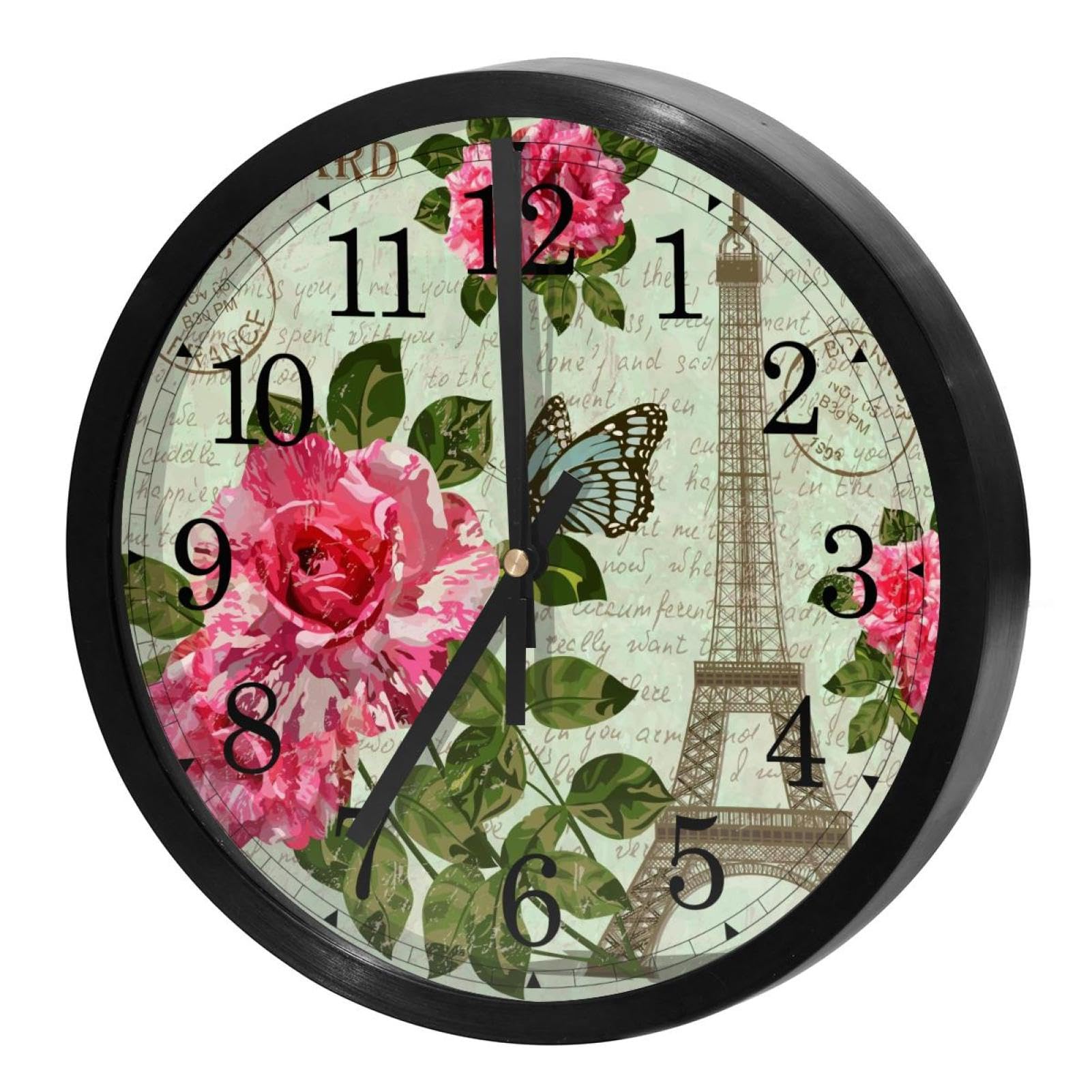 Horloge murale silencieuse vintage Paris carte postale ronde pour maison et bureau