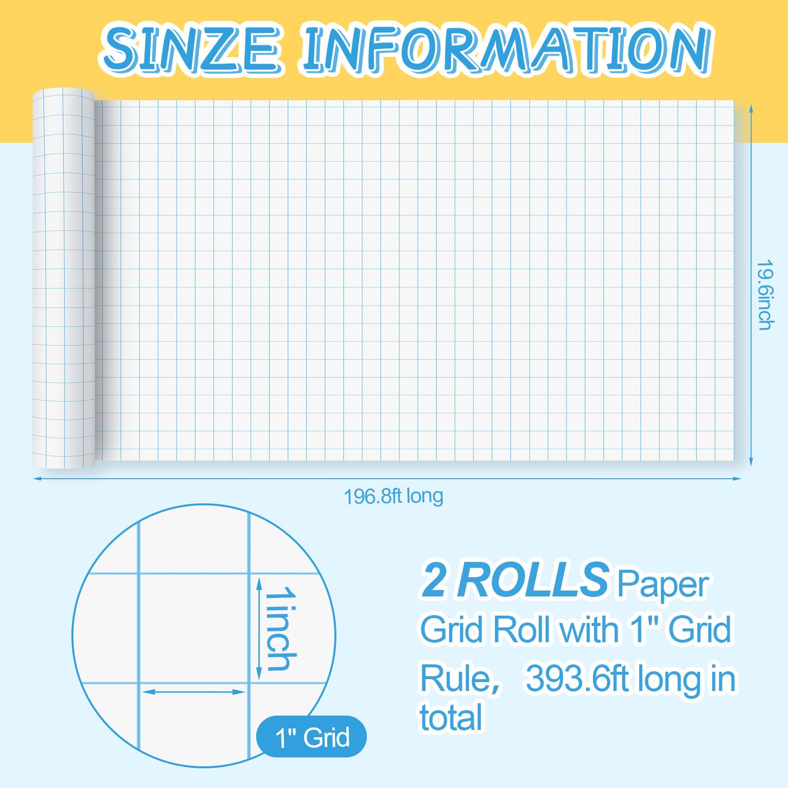 Jetec 2 rotoli di carta millimetrata, carta a quadretti grandi, rotolo di carta a griglia con griglia da 2,5 cm per casa, scuola, classe, forniture didattiche, regali per bambini, studenti, 19,7 x 60