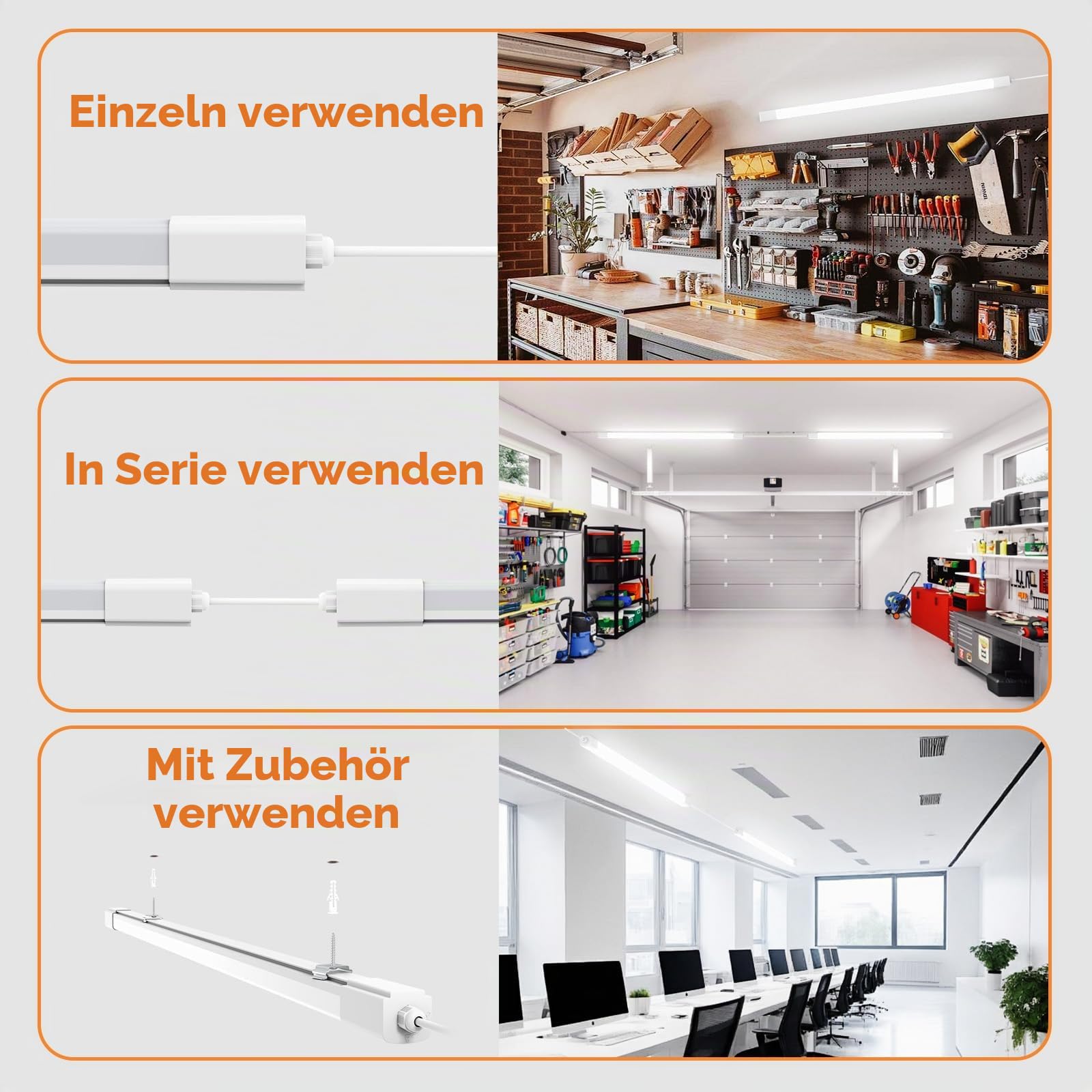 3pcs Led Feuchtraumleuchte 150CM, 45W 4500lumen Kaltlweiß 4000k, Wasserfest IP65 Einfache Montage Wannenleuchte Flach Led Deckenleuchte Werkstattlampe FüR Keller BüRo Garage