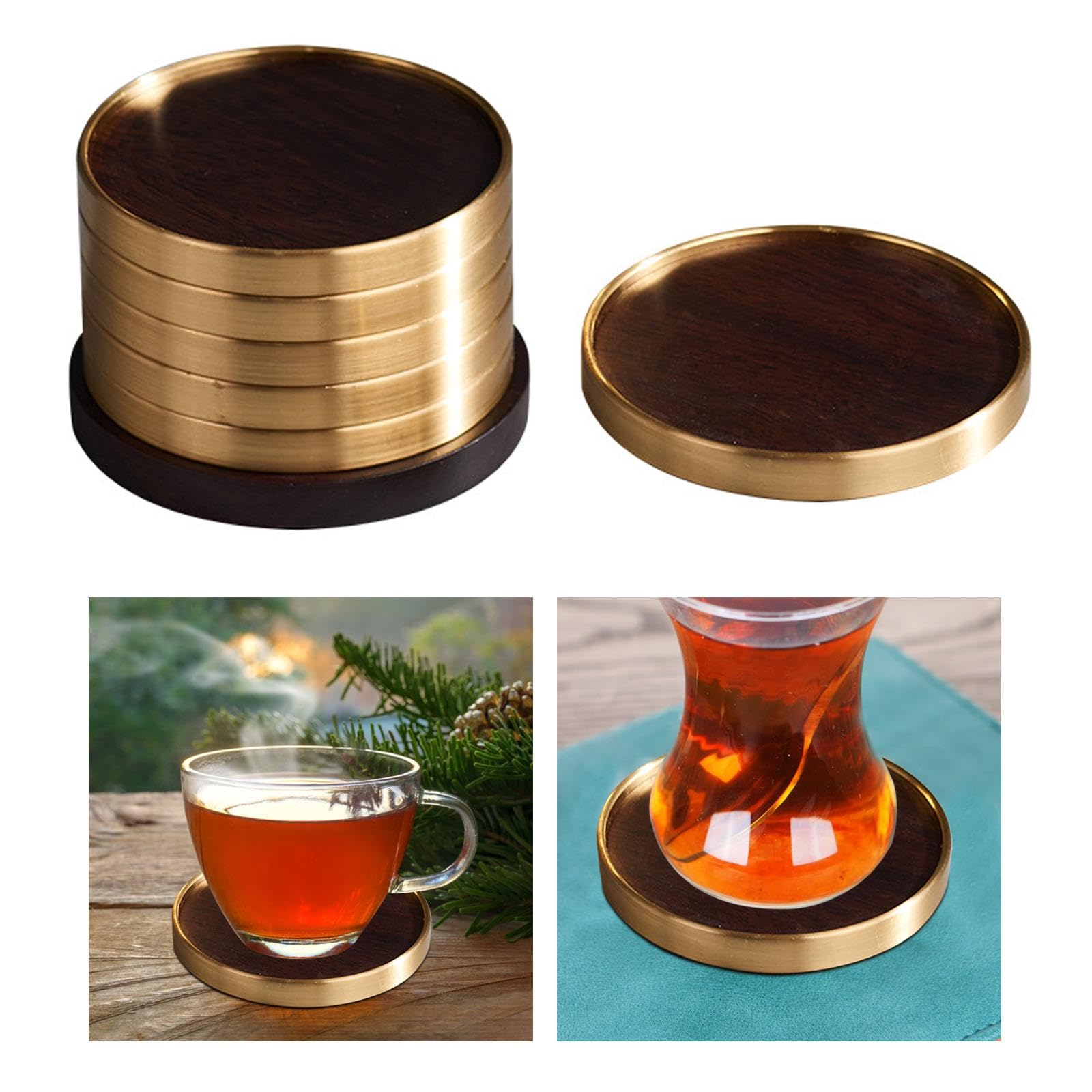 6 Posavasos de Madera Multiusos para Proteger La de Té, Ideales para La Oficina O La Sala de Té, Negro, Individual