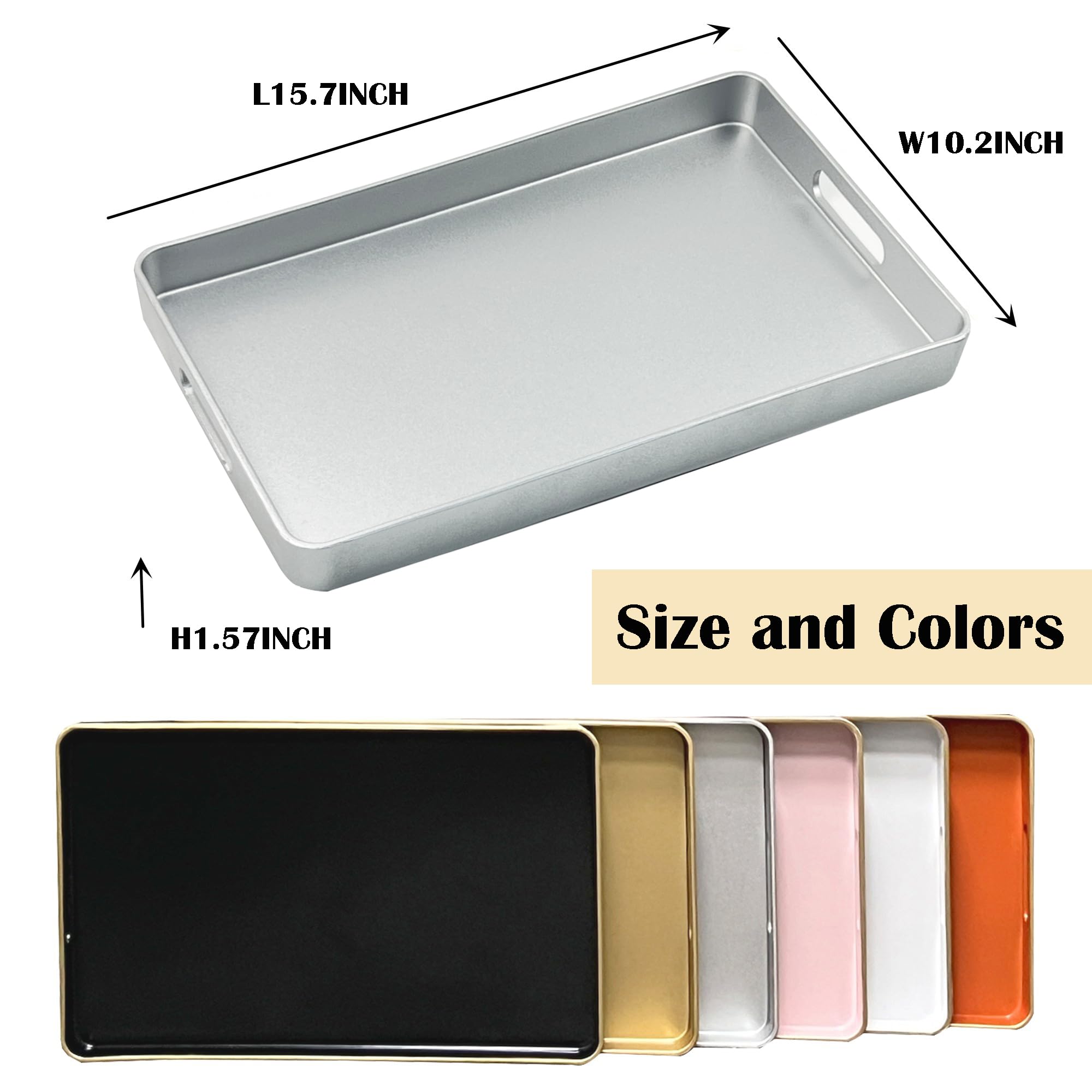 DaCakeWS Serving Tray with Gold Trimming,Rectangular Sturdy Serving Trays with Handles, Coffee Table Tray Plastic Tray for Ottoman Living Room, Bathroom,Home Decor 15.7