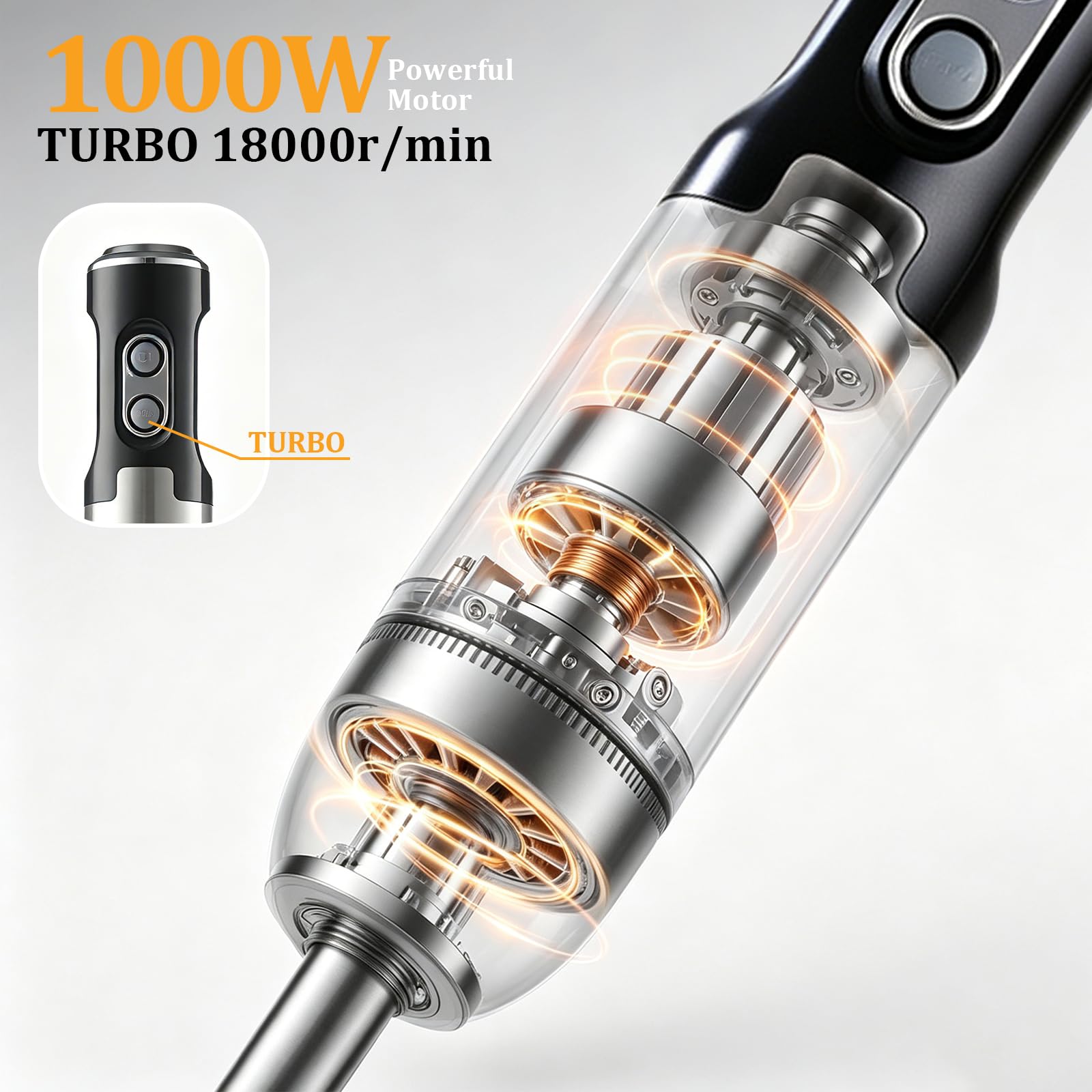 Frullatore a immersione 4 in 1, max 1000 W, motore resistente, 7 modalità di velocità, lama in acciaio inox con tritatutto da 500 ml, bicchiere da 600 ml per alimenti per bambini e frullati
