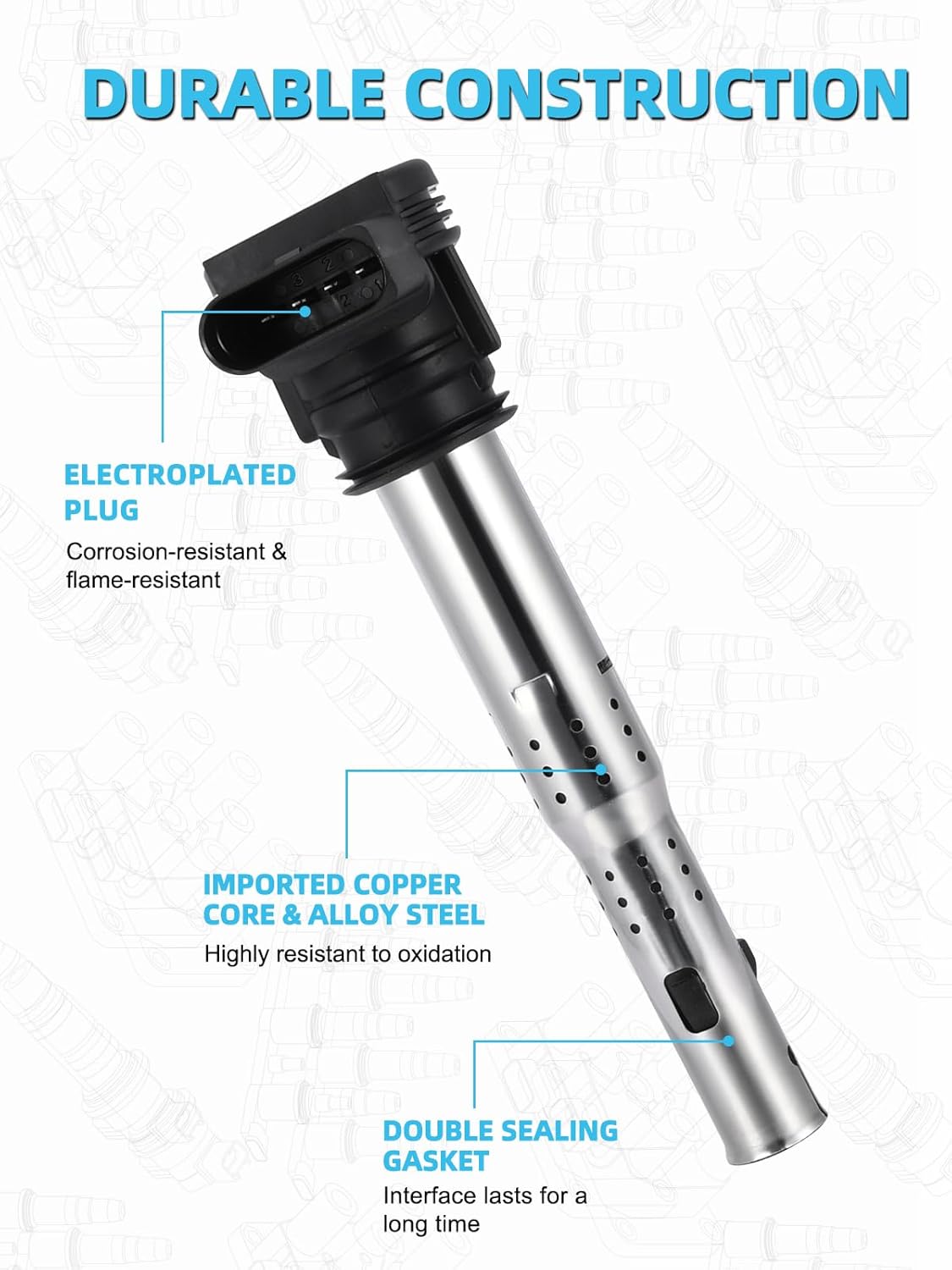 UF575 Ignition Coil Pack Spark Plug Iridium 4 PCS (2.0L 4.2L) 2004-2019 For Audi A3 A4 A5 A6 A8 Allroad Q3 Q5 RS4 RS5 TT,For VW Beetle CC Eos GLI Golf GTI Jetta Passat Rabbit
