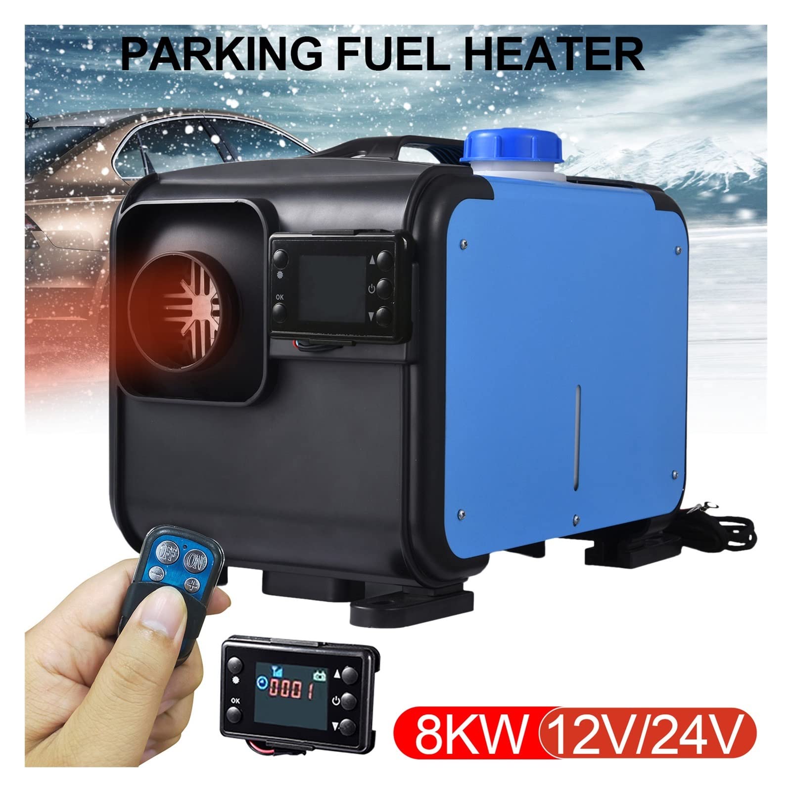 Ogrzewacz samochodowy 8 kW 12 V/24 V, kompaktowy, automatyczny podgrzewacz powietrza na paliwo z monitorem LCD, ogrzewanie postojowe do samochodów osobowych i ciężarowych, maksymalizujące oszczędno