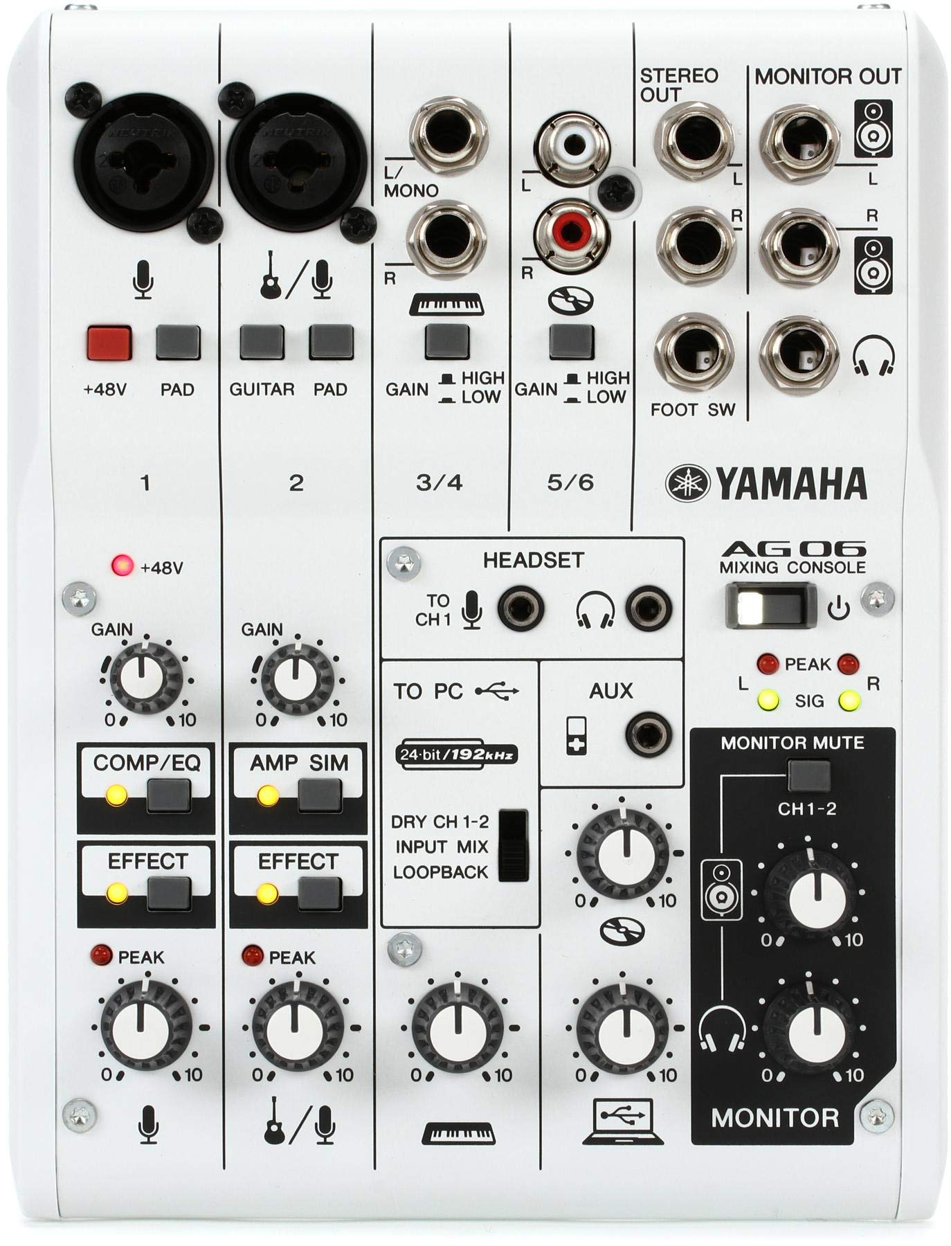 Yamaha Ag06 6-Channel Mixer / 2 Microphone White