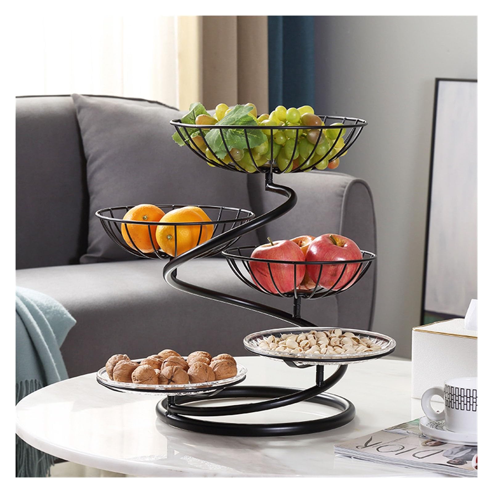 HPTHLY Fruit Plate Multi-Layer Metal Fruit Plate, Fruit Basket Stand, Modern Metal Fruit Bowl For Home Kitchen Centerpiece, Decorative Countertop Fruit Basket Holder Fruit Bowl (Black)
