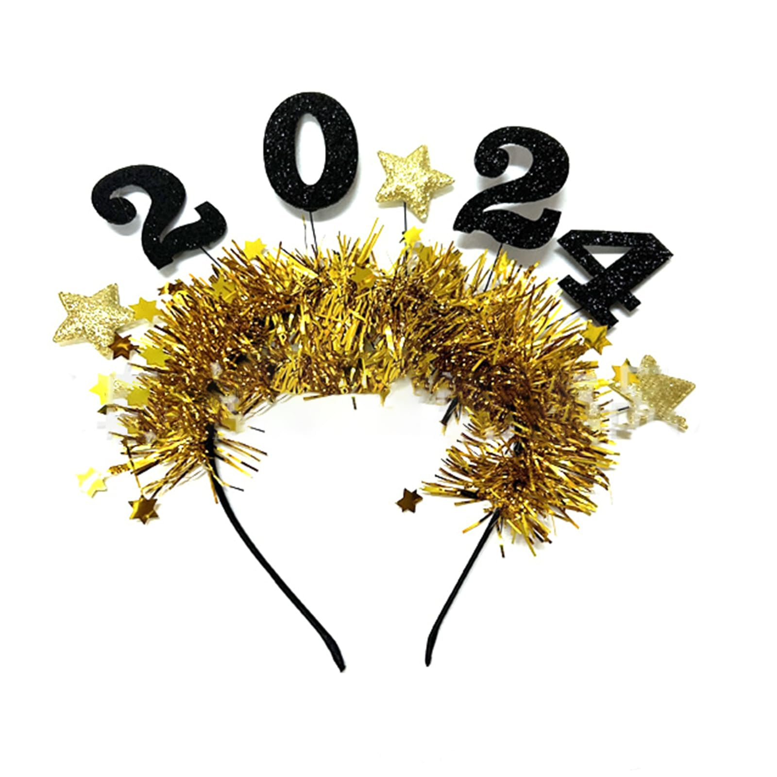 Jazuaiao Hair Hoop 2024 Happy New Year Party Headband Numerals Tinsel Headband Photographic Headwear Festival Headpiece Festive