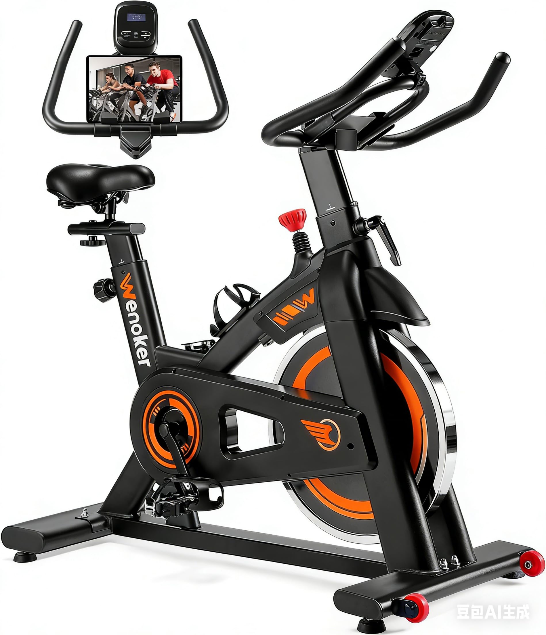 Exercise Bike, Indoor Cycling Bike with LCD Monitor, Exercise Bike with Pad Holder, Load Capacity 140 kg Fitness Bike Home, Silent Stationary Bicycles for Home