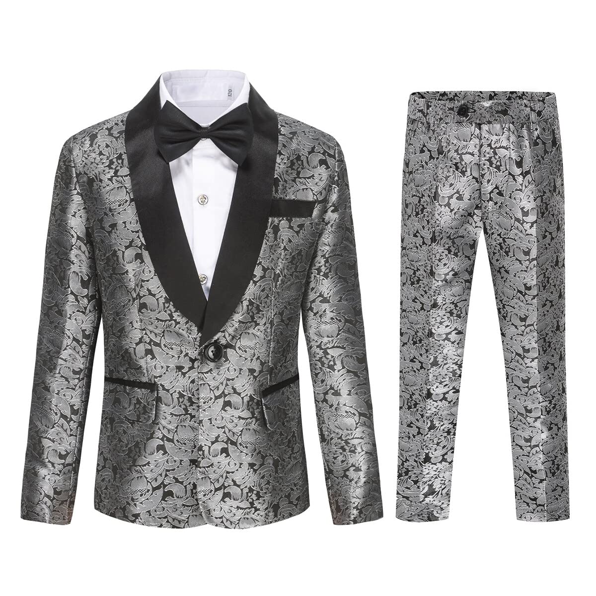 SWOTGdoby Boys Suit Formal Tuexdo Golden Jacquard Slim Fit 2 Pieces Suit Set Jacket Pants for Wedding Prom Party