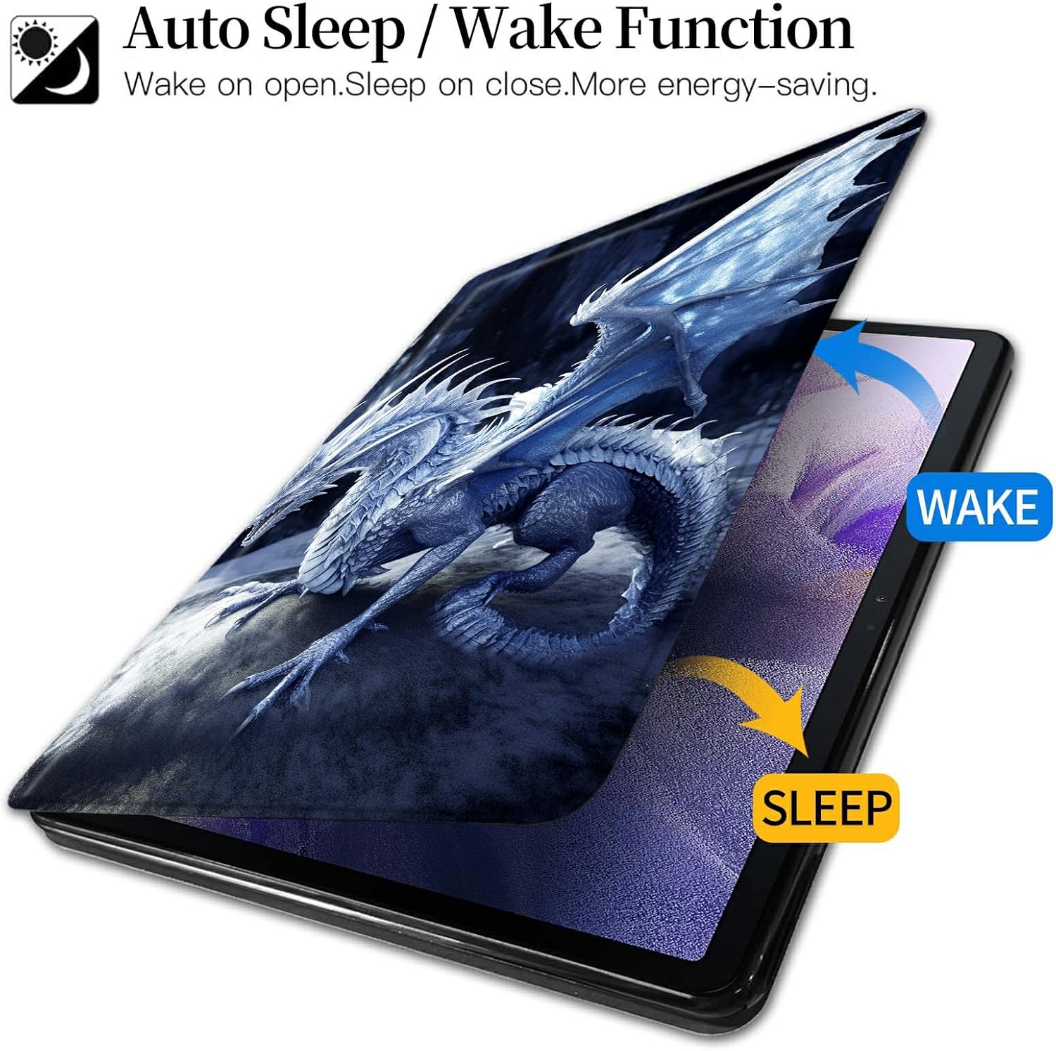 for Kindle Fire HD 8 & 8 Plus Tablet (12th/10th Generation, 2024/2022/2020 Release) 8" Tablet Case-360 Rotating Stand Folding Protective Cover with Auto Sleep/Wake,Blue Dragon