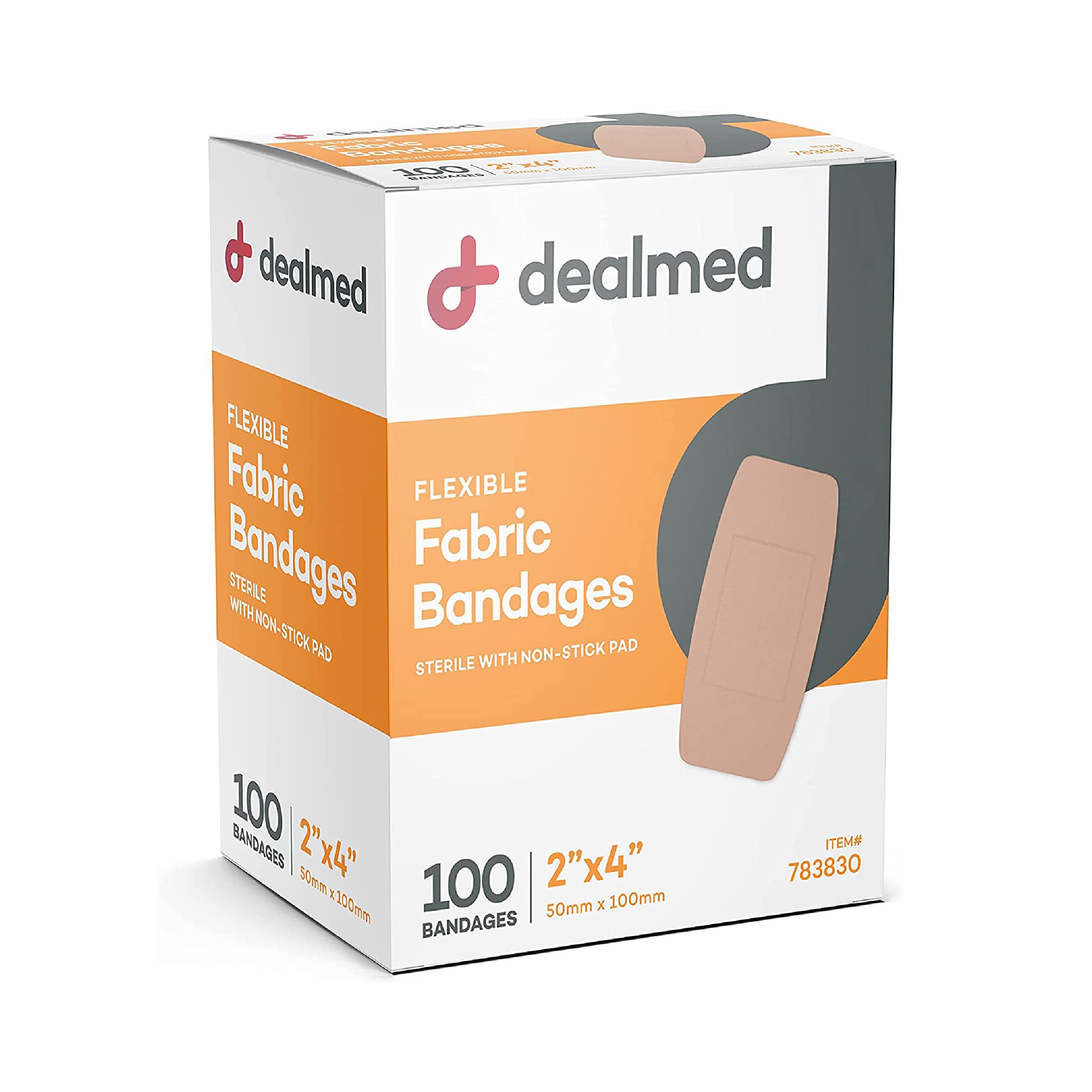 Buy Dealmed Fabric Adhesive Bandages, 2" x 4" (100 Count) Sterile
