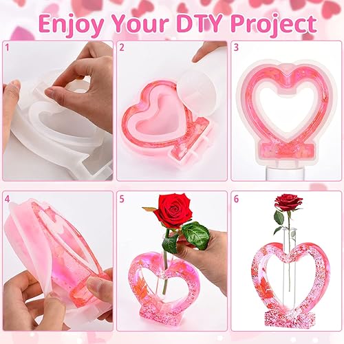 Miniatura 6 de Moldes de resina de corazón de silicona jarrón en forma de corazónmolde de resina epoxi para el día de San Valentín hidropónico soporte de flores