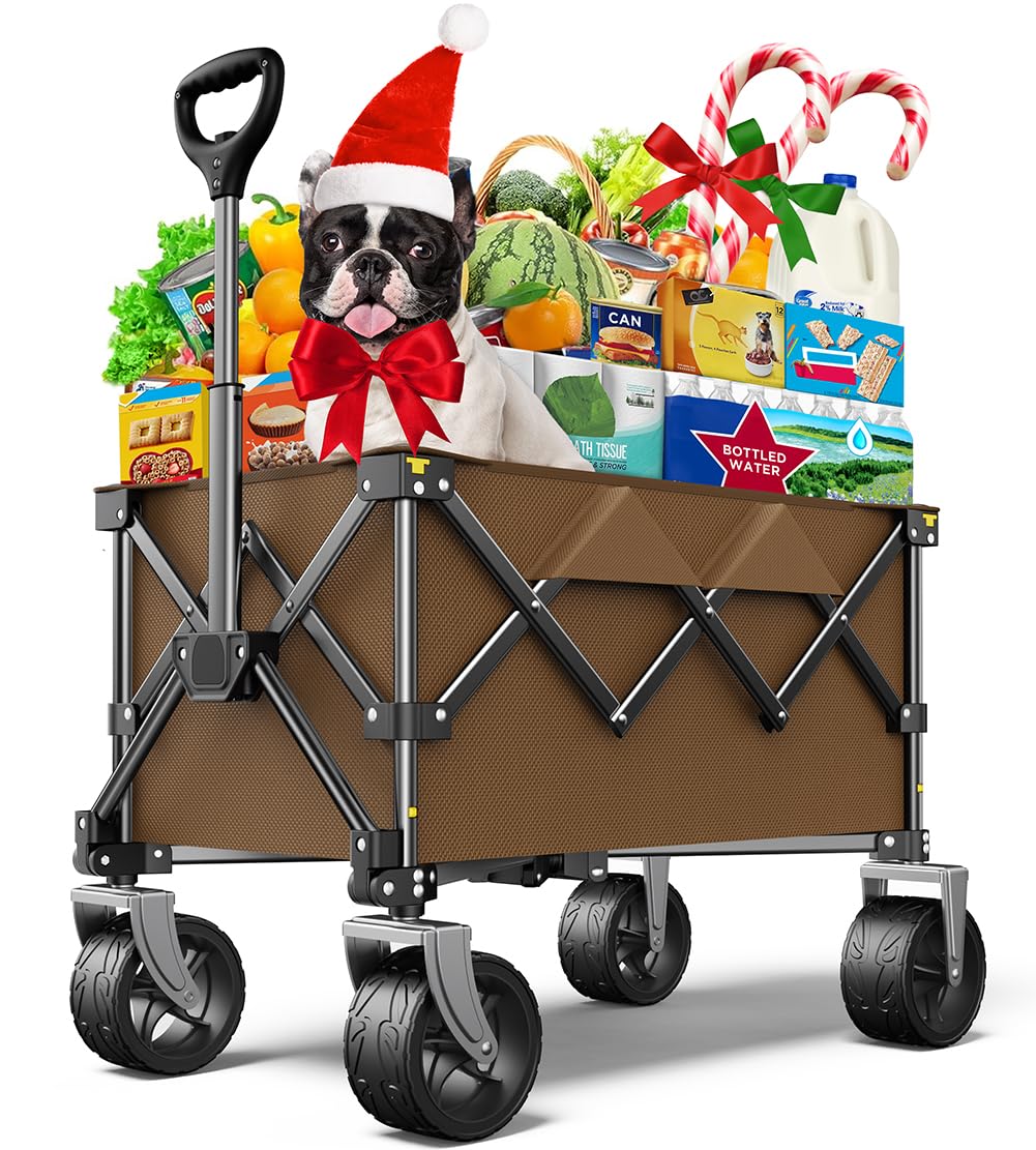 Sponsored Ad - Collapsible Folding Wagon Cart with Large Wheels & 150L Capacity | Heavy-Duty Foldable Utility Wagon for Groceries, Camping, Beach, Sports & Garden Use | Compact Storage, No-Tool Setup-Khaki