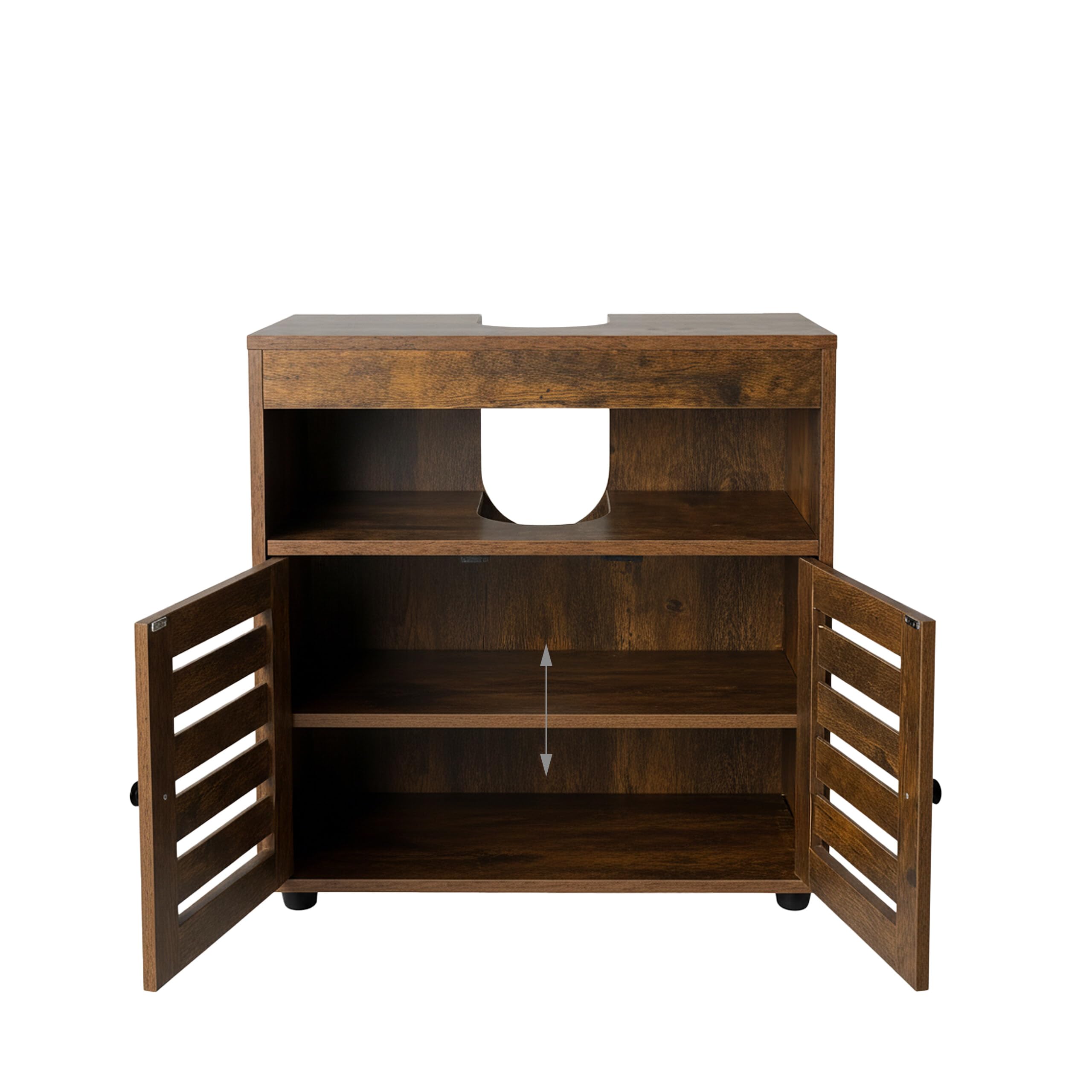 Relaxdays Mobile lavabo, H x L x P: 63 x 60 x 30 cm, 2 Scomparti, MDF, Bagno, Marrone, Mobiletti