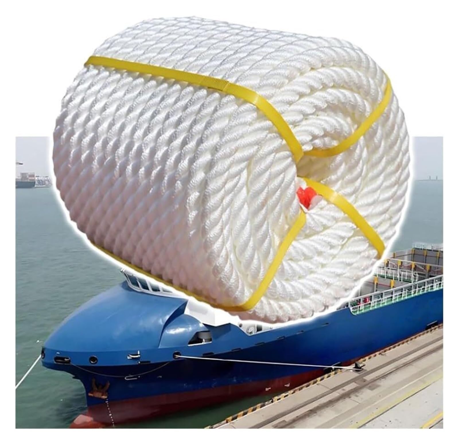 Corda intrecciata in nylon per ormeggio, Cime for ormeggio intrecciate a tre fili in nylon bianco 10-100 m 12-24 mm(22mm/0.87",10m/30')