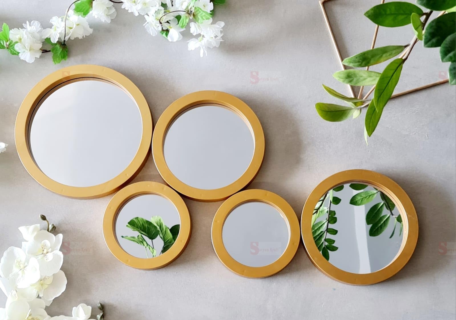SATYAM KRAFT 1 Set Round Shape Mirror Frame Wall Hanging Showpiece for Christmas,Home Decor, Office,Wall Decor Frame,Living Room, Bedroom, Dining Room (Model 2) (B0CVV269WJ) Amazon Price History, Amazon Price Tracker