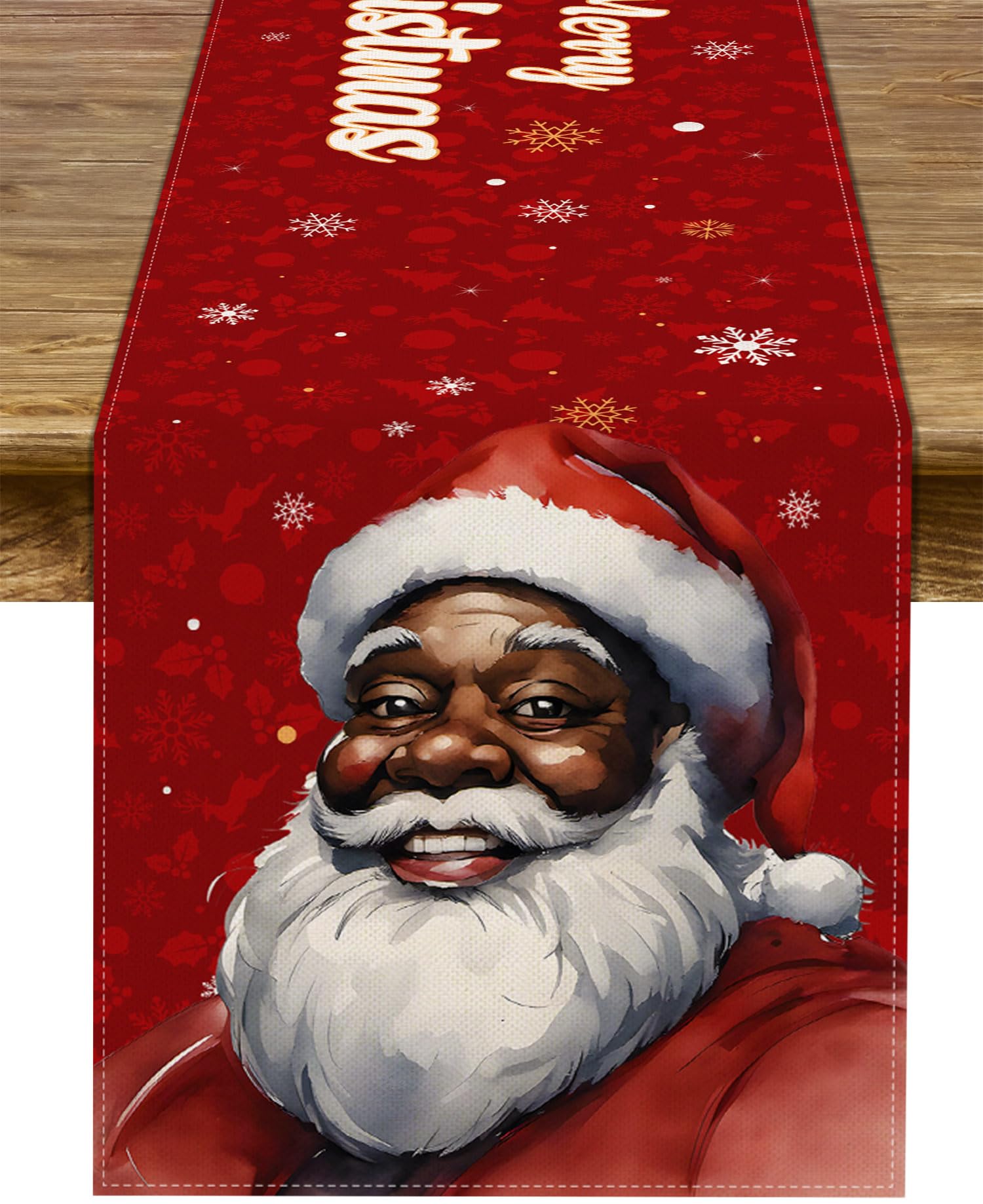 Sunwer Merry Christmas Table Runner African American Black Santa Claus Xmas Winter Holiday Party Decoration Home Kitchen Dining Room Decor 72Inches Long