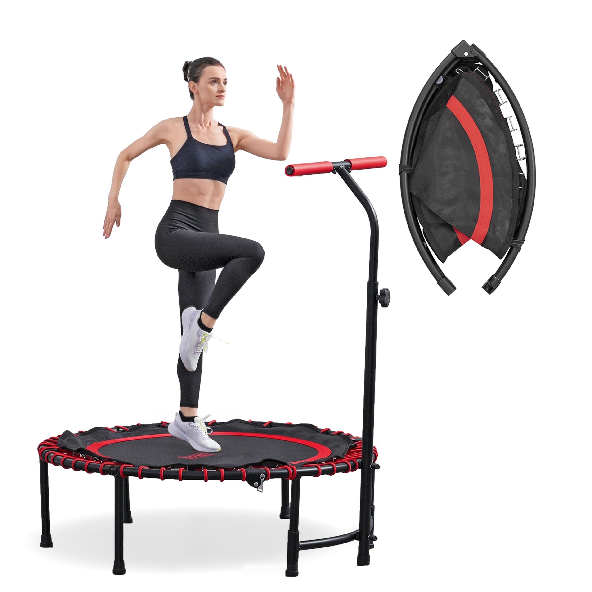 Bestway AeroBounce Adult Exercise and Rebounder Trampoline, Foldable Mini Trampoline with Adjustable Foam Handlebar
