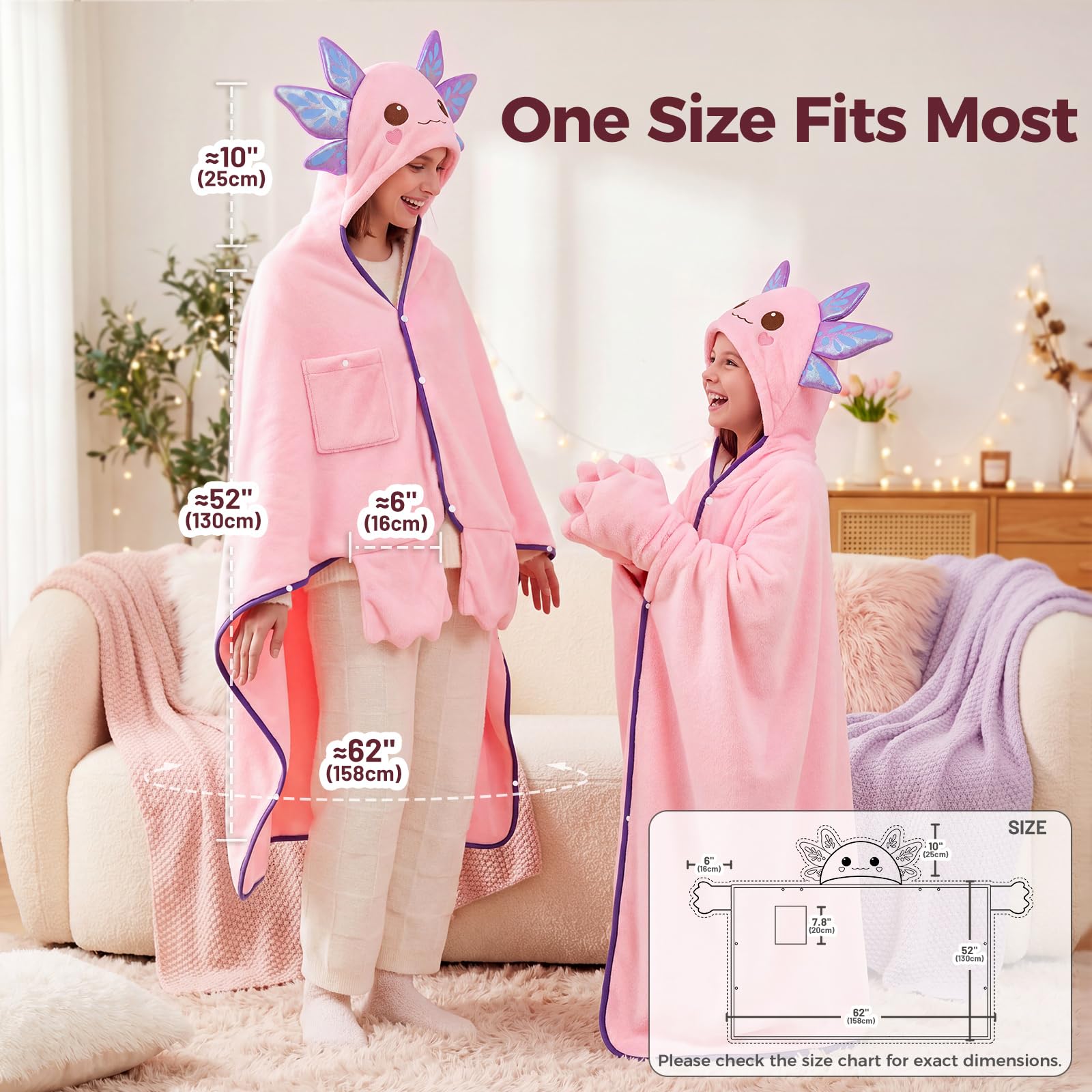 Mewaii Manta con Capucha Cómoda 130x158CM Sudadera con Capucha de Franela Unisex Bata Manta Animales Gigant Mullida Suave Cálido Regalos para Mujer Hombre