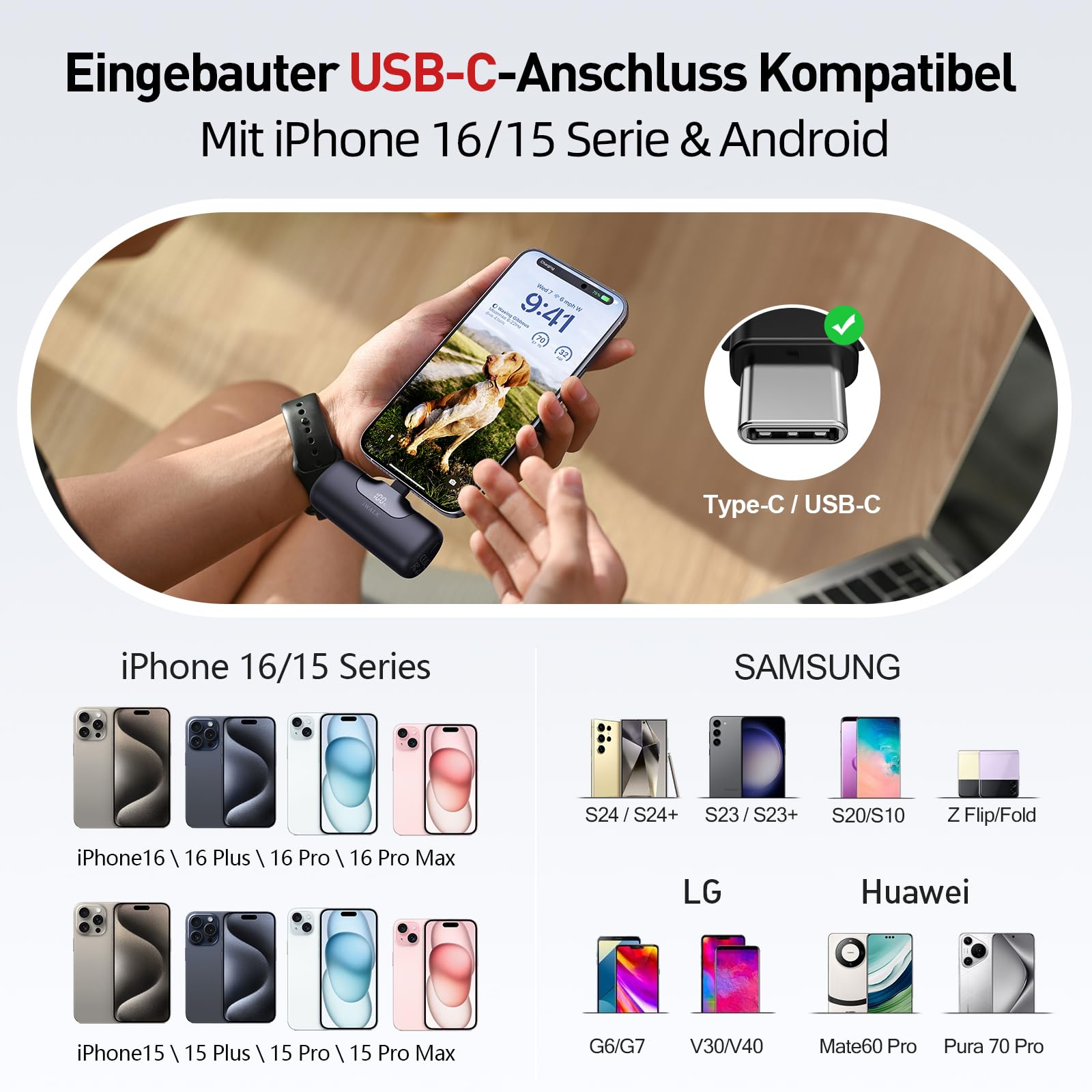 iWALK Powerbank 5500mAh Mini USB C Power Bank 22.5W Fast Charging Powerbank Klein Leicht Kompakte Externe Handyakkus für iPhone 17/16/15 17 Pro Max iPad, Samsung Galaxy S24/S25, Android Handy