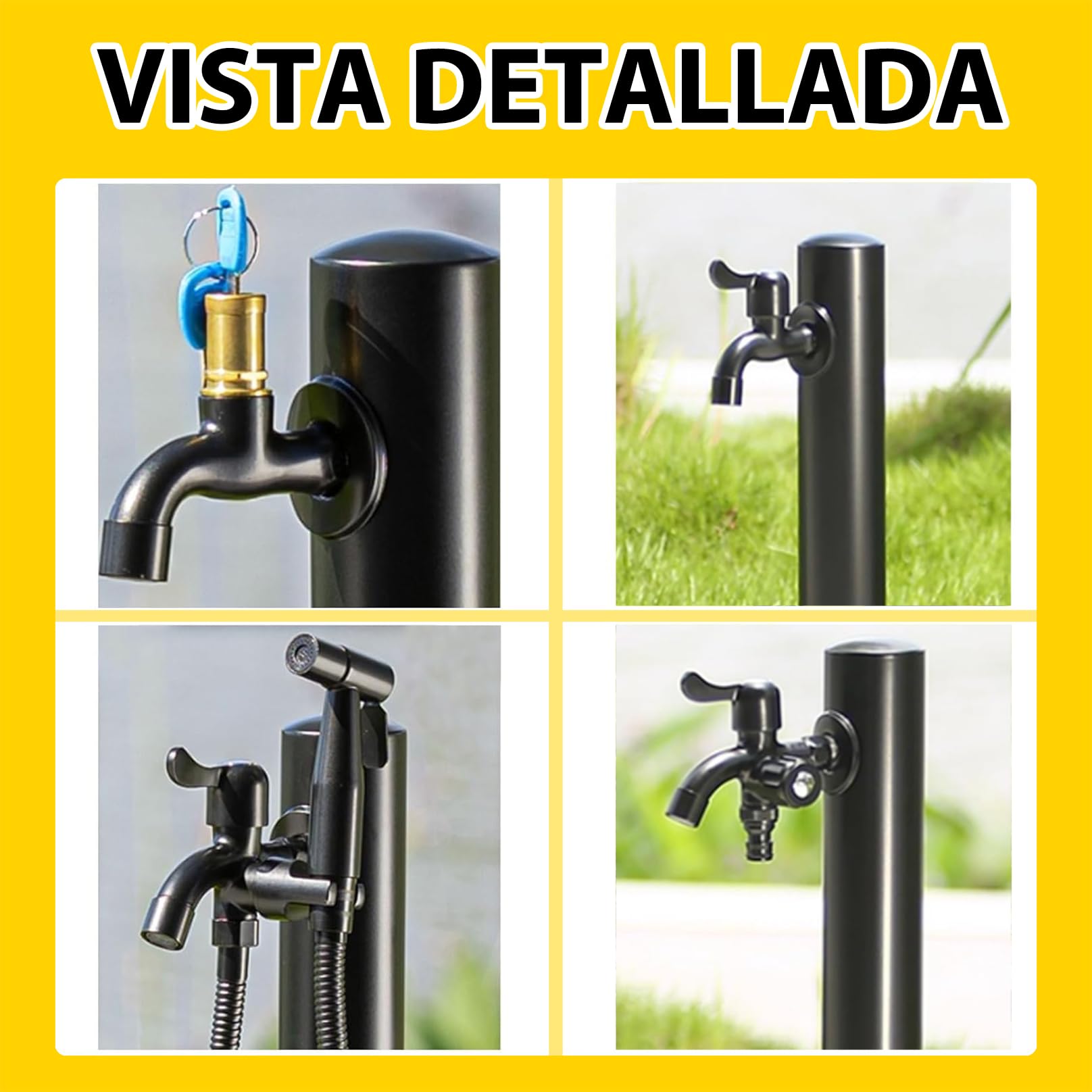 Grifo Exterior Decorativo a Prueba de Heladas, Grifo de Manguera de Jardín, Columna Agua Jardín Acero Inoxidable, Estación Dispensadora de Agua para Riego y Lavado 95cm
