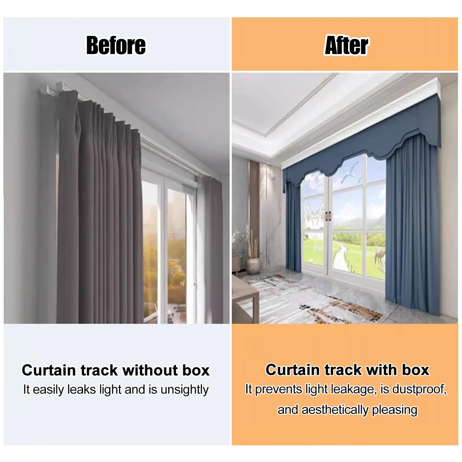 Rail de rideau mural ou de plafond avec double rail en aluminium robuste et cantonnière pour fenêtres, chambre à coucher, bureau