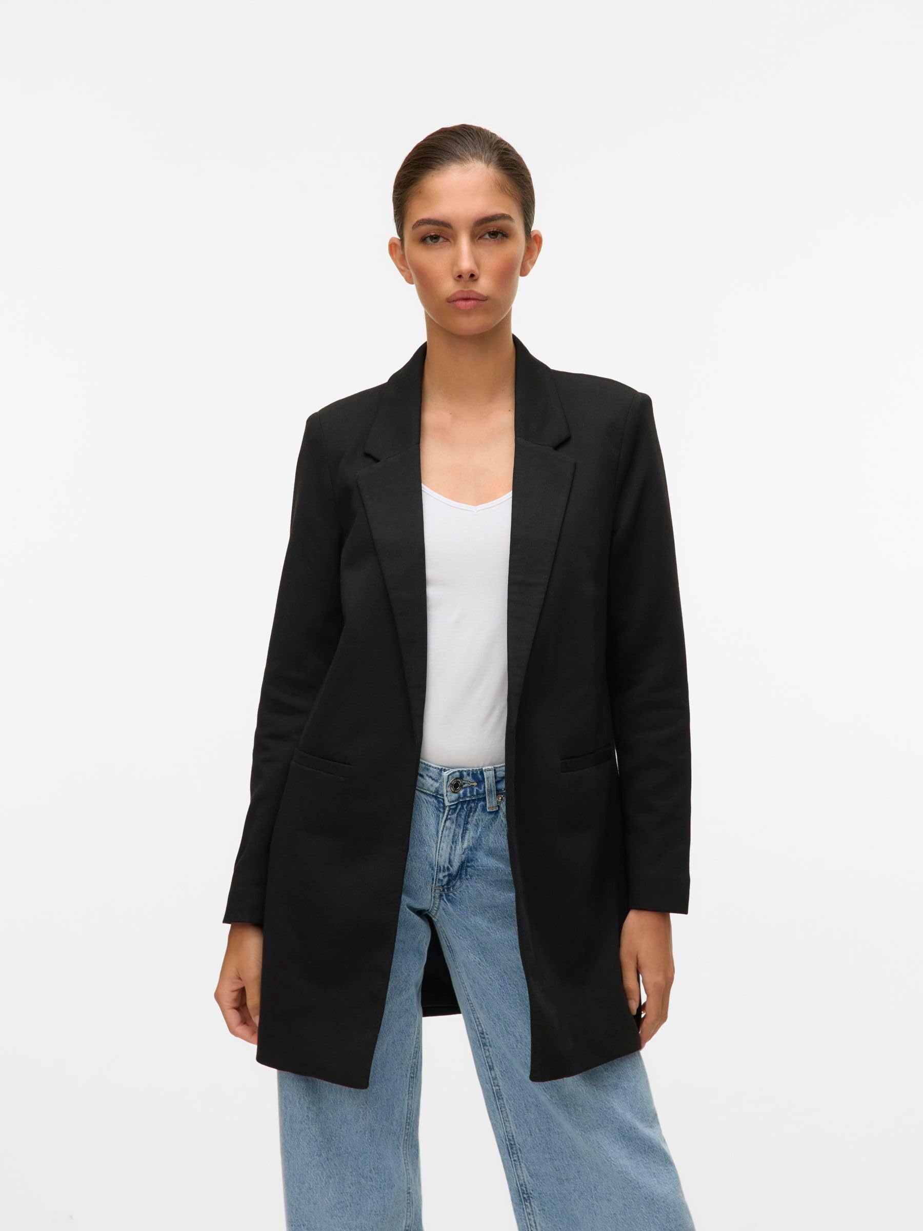 Vero Moda Vmverina Ls Long Blazer, Blazer Donna, Nero, 48