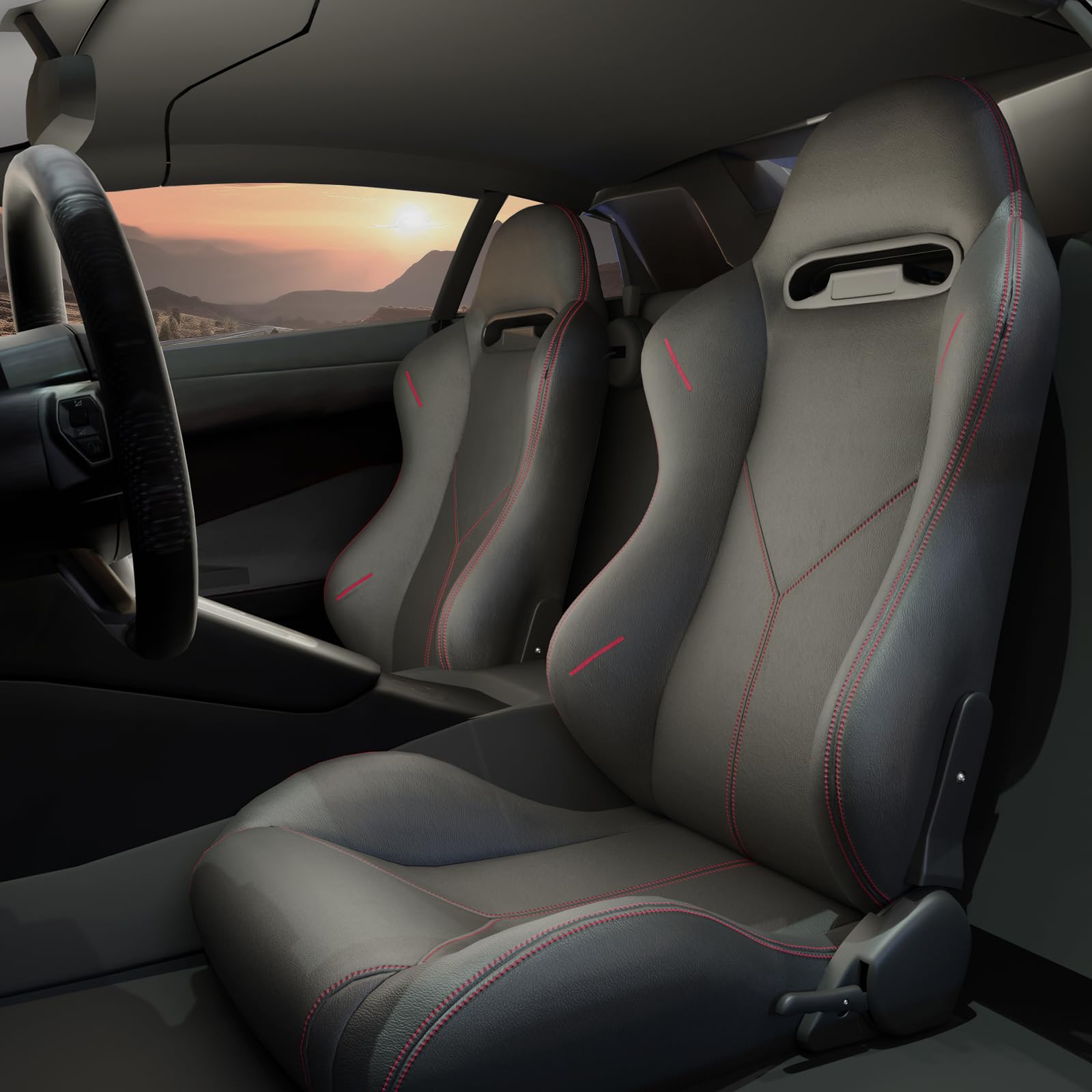 WIILAYOK 2 Pack Racing Seats, PVC Leather Universal Bucket Seats Pair with Dual Lock Sliders for Front-Back Adjustment - Automotive Racing Seats Pair for Cars