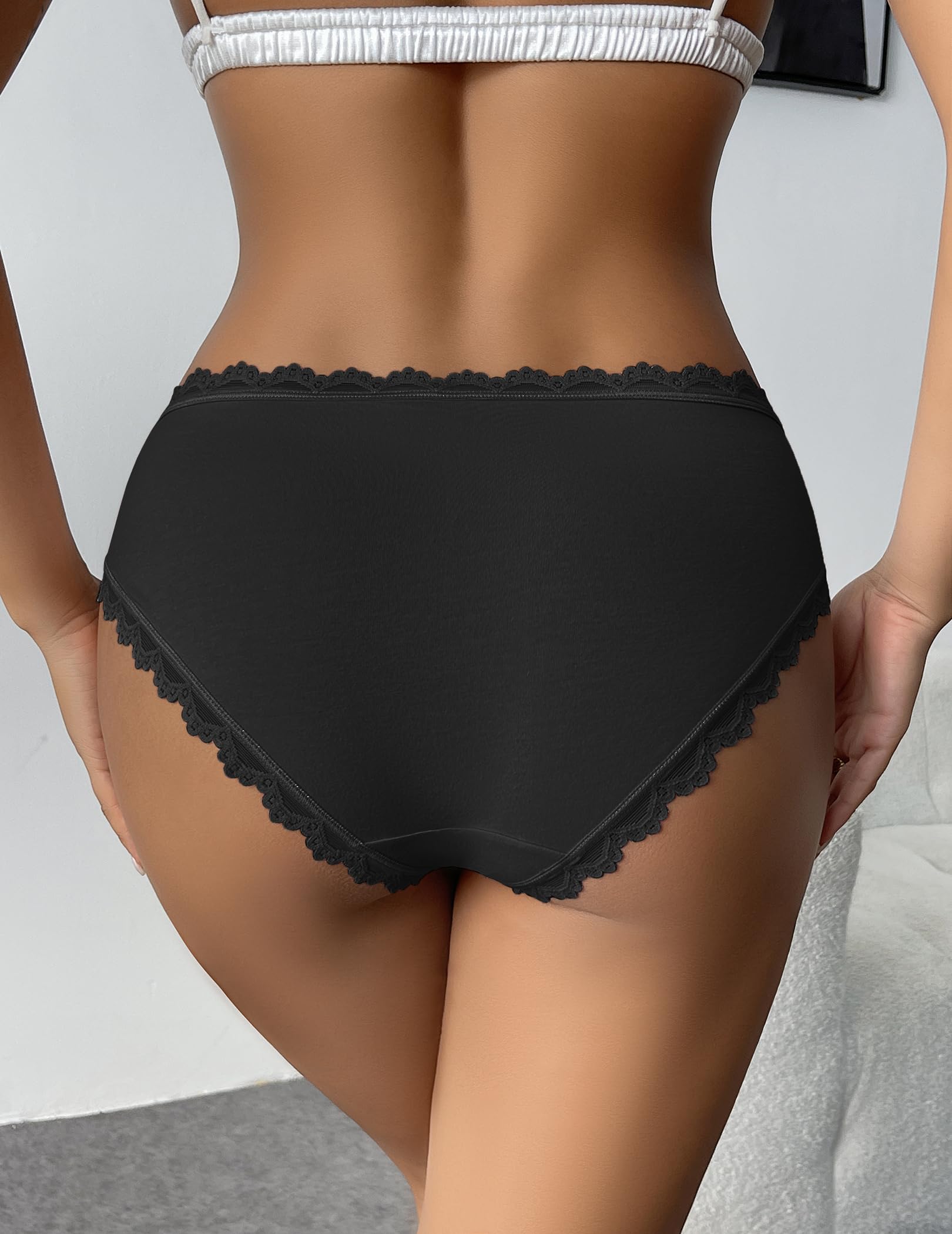 Avidlove Womens Underwear Cotton Panties Cheeky Bikini Underpanties Lace Stretch Hipster Briefs: XX-Large Black/White