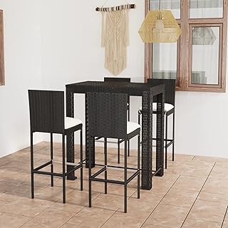 Tidyard 5-Piece Outdoor Bar Set, Grey Synthetic Rattan High Top Table with 4 Stools, Powder-Coated Steel Frame, Square Shape 23.8x39.4x43.5in for Patio, Garden, Terrace and Balcony