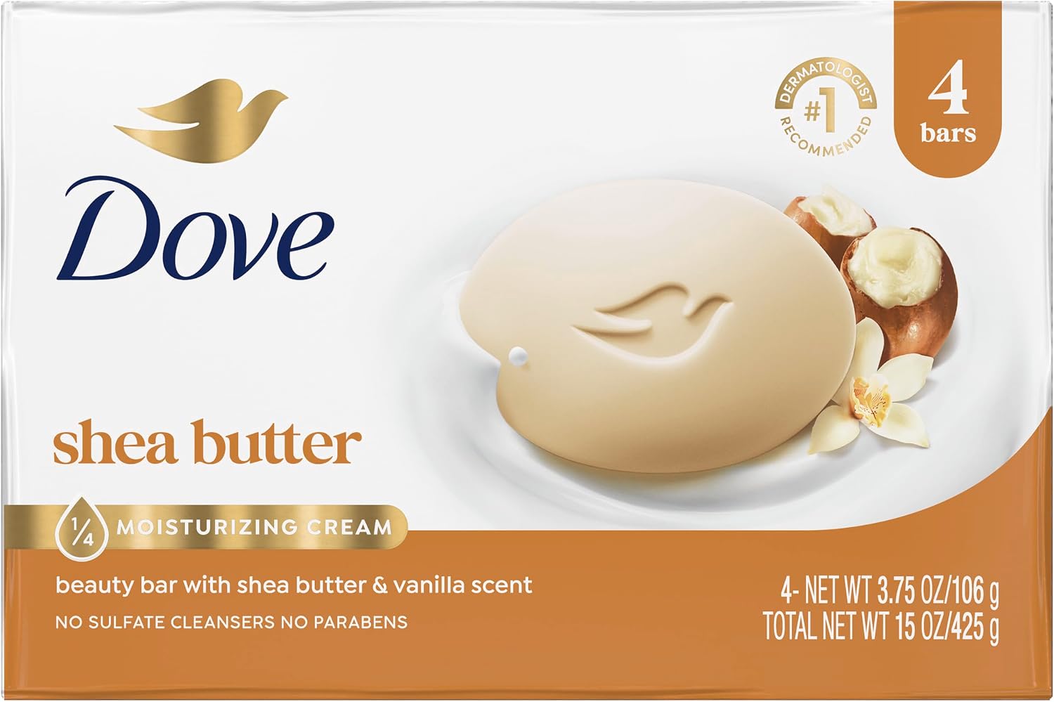 Dove Beauty Bar Soap Shea Butter 4 Count 3.75 oz